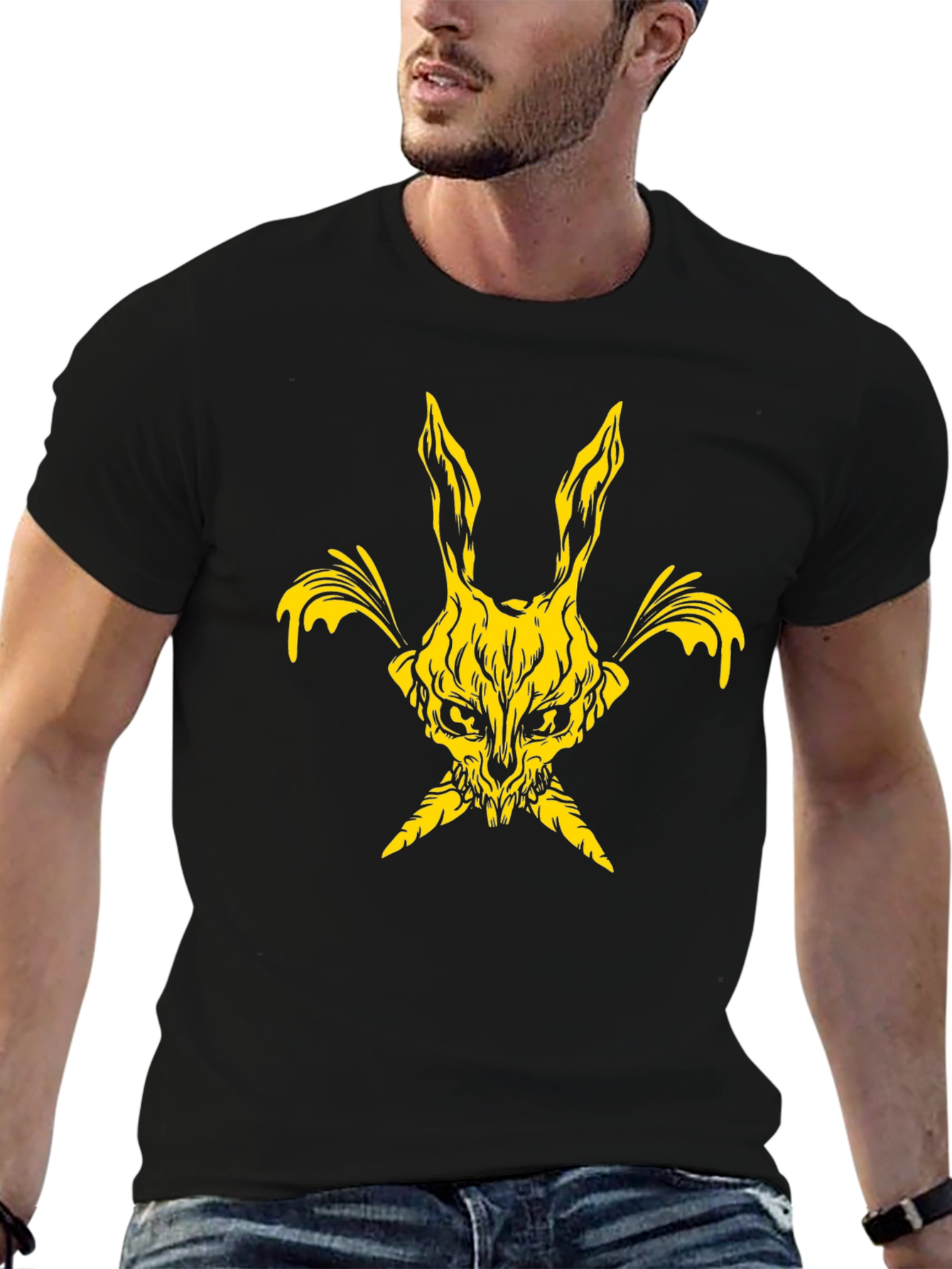 Skull Rabbit Graphic Tee - Black Cotton Blend