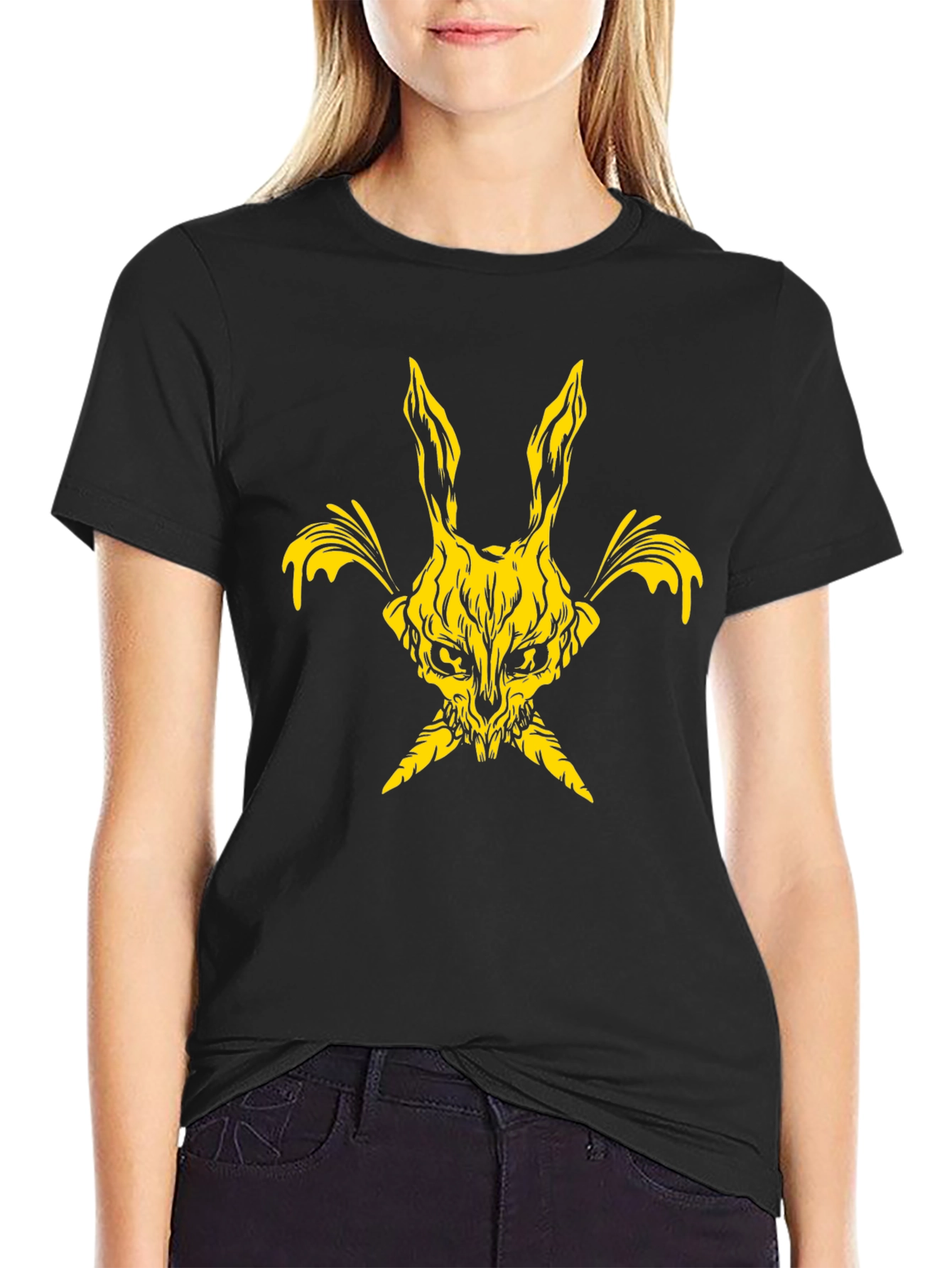 Skull Rabbit Graphic Tee - Black Cotton Blend