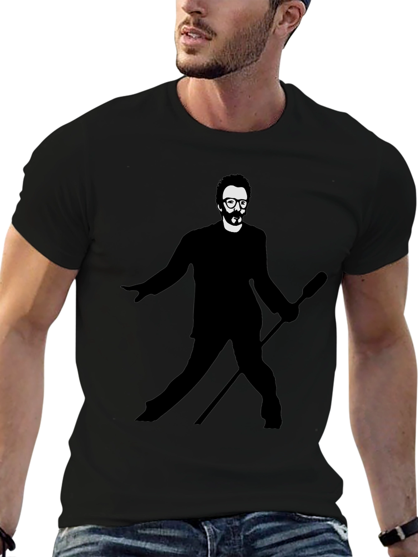 Mens Black T-Shirt - Silhouetted Figure Graphic Tee