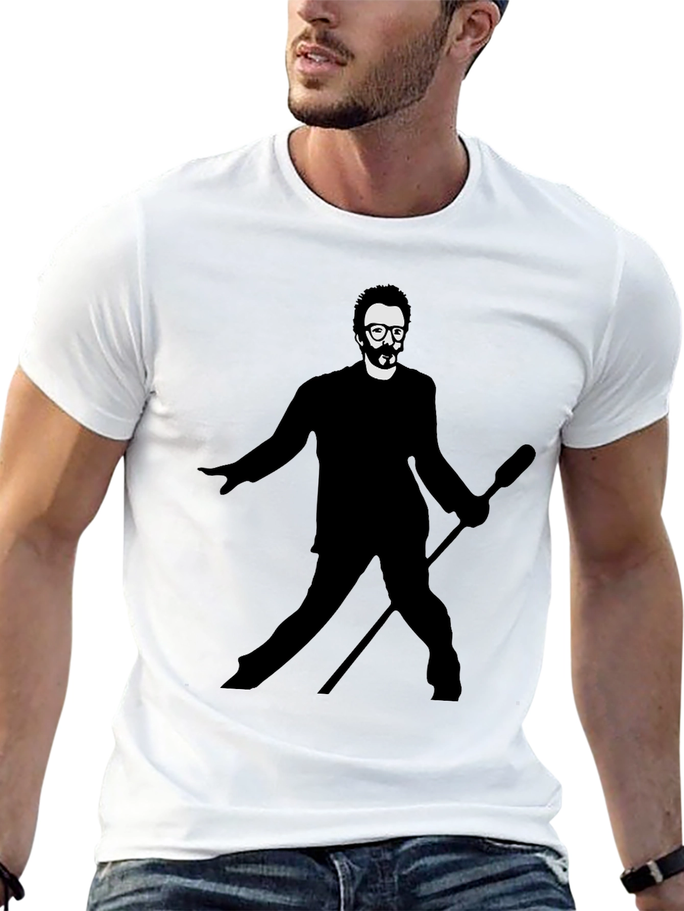 Mens Black T-Shirt - Silhouetted Figure Graphic Tee