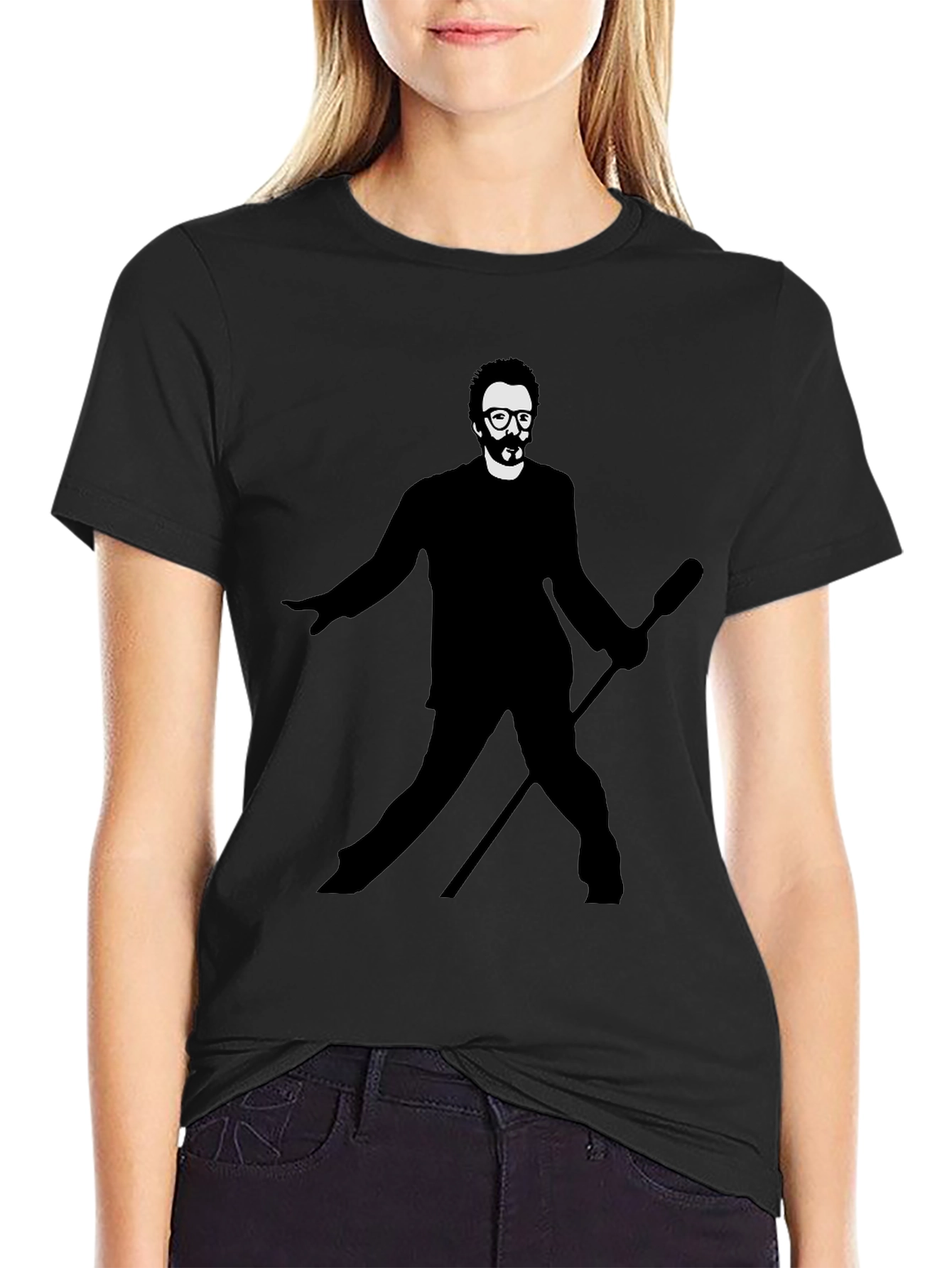 Mens Black T-Shirt - Silhouetted Figure Graphic Tee