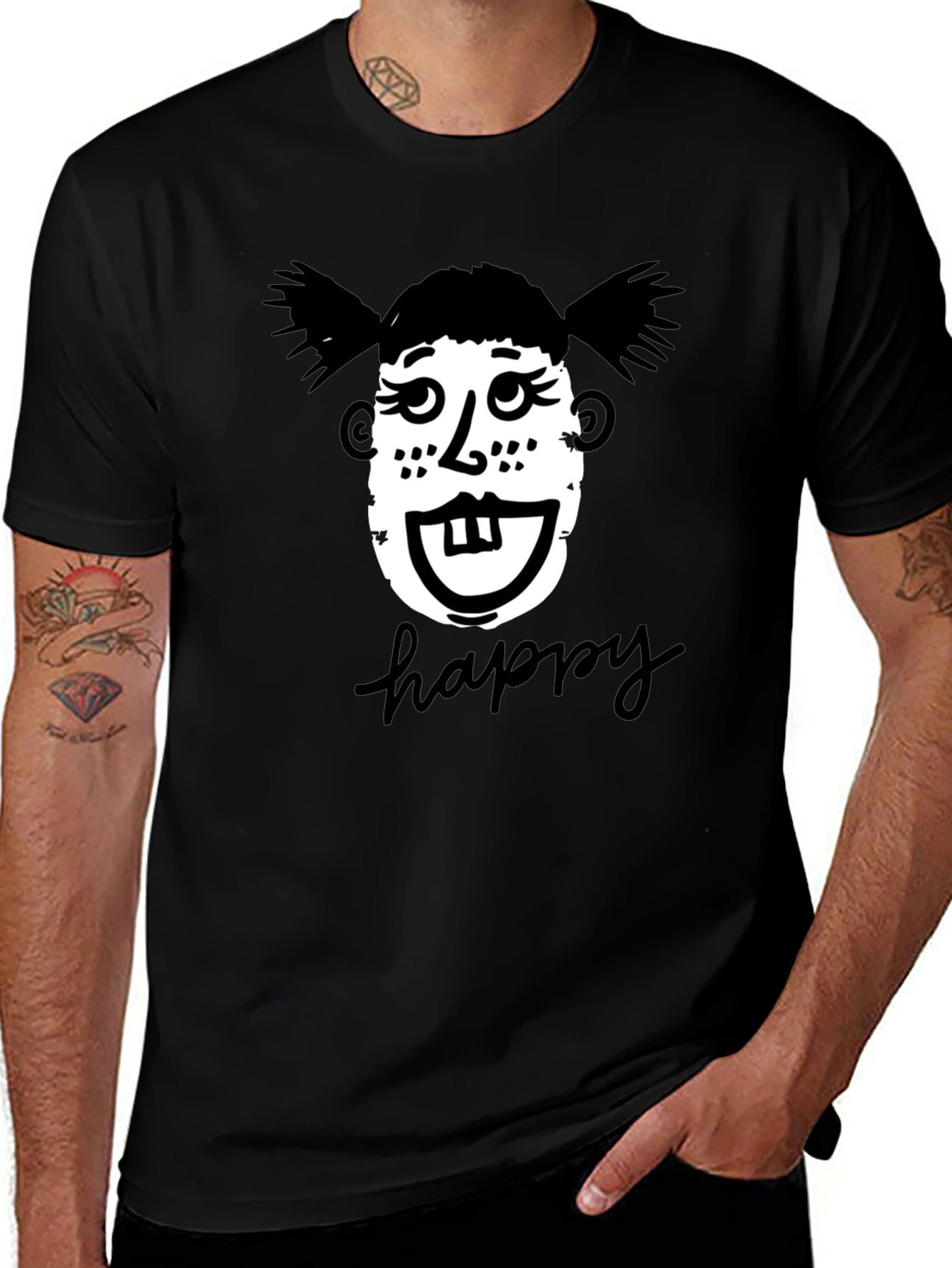 Funny Face Happy T-Shirt - Unisex Black Tee
