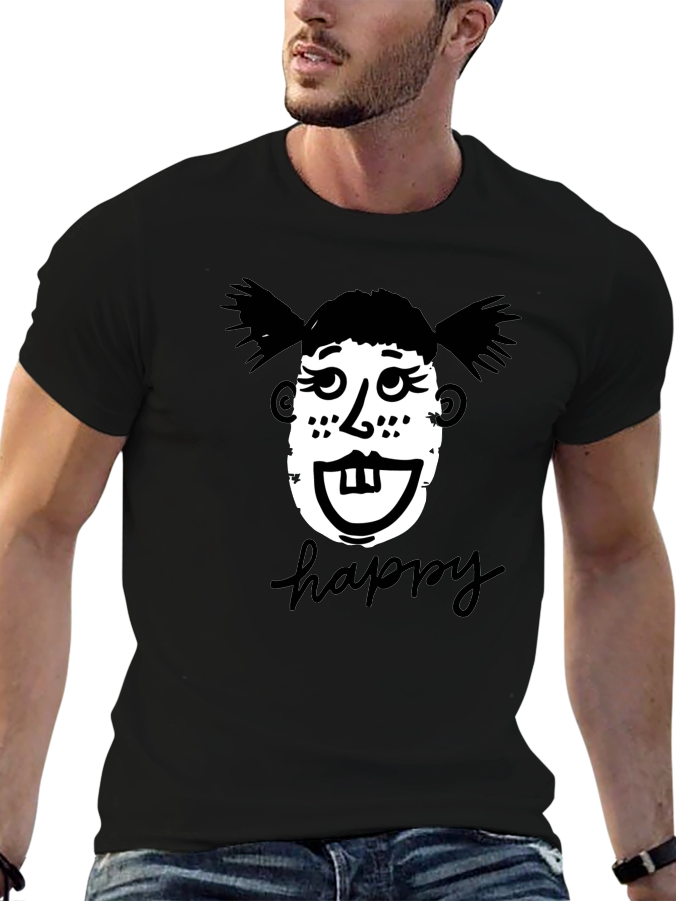 Funny Face Happy T-Shirt - Unisex Black Tee