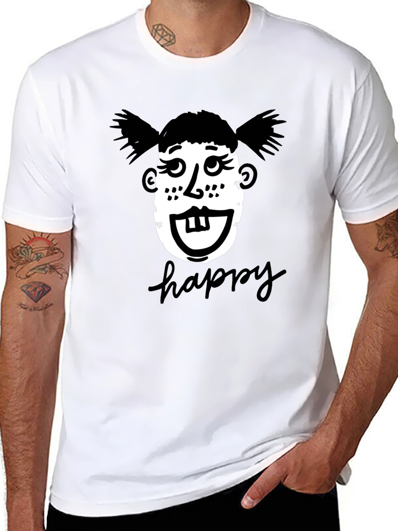 Funny Face Happy T-Shirt - Unisex Black Tee