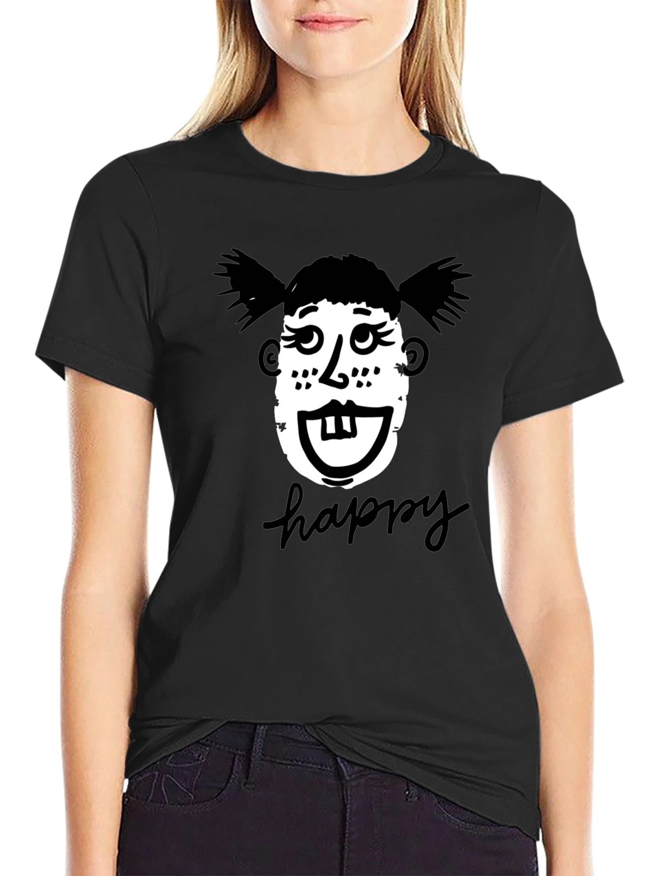 Funny Face Happy T-Shirt - Unisex Black Tee