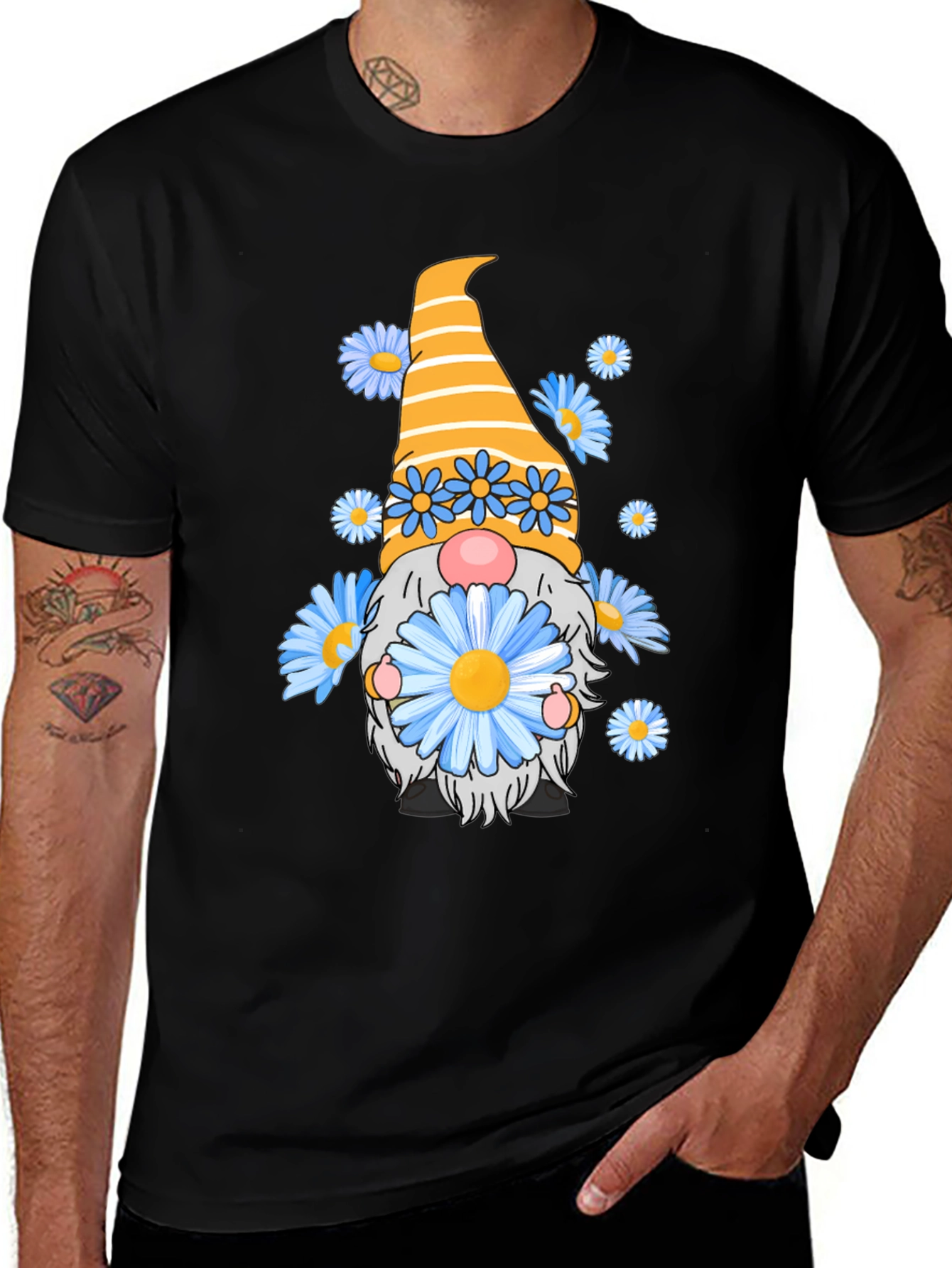 Daisy Gnome Graphic Tee - Whimsical Black T-Shirt