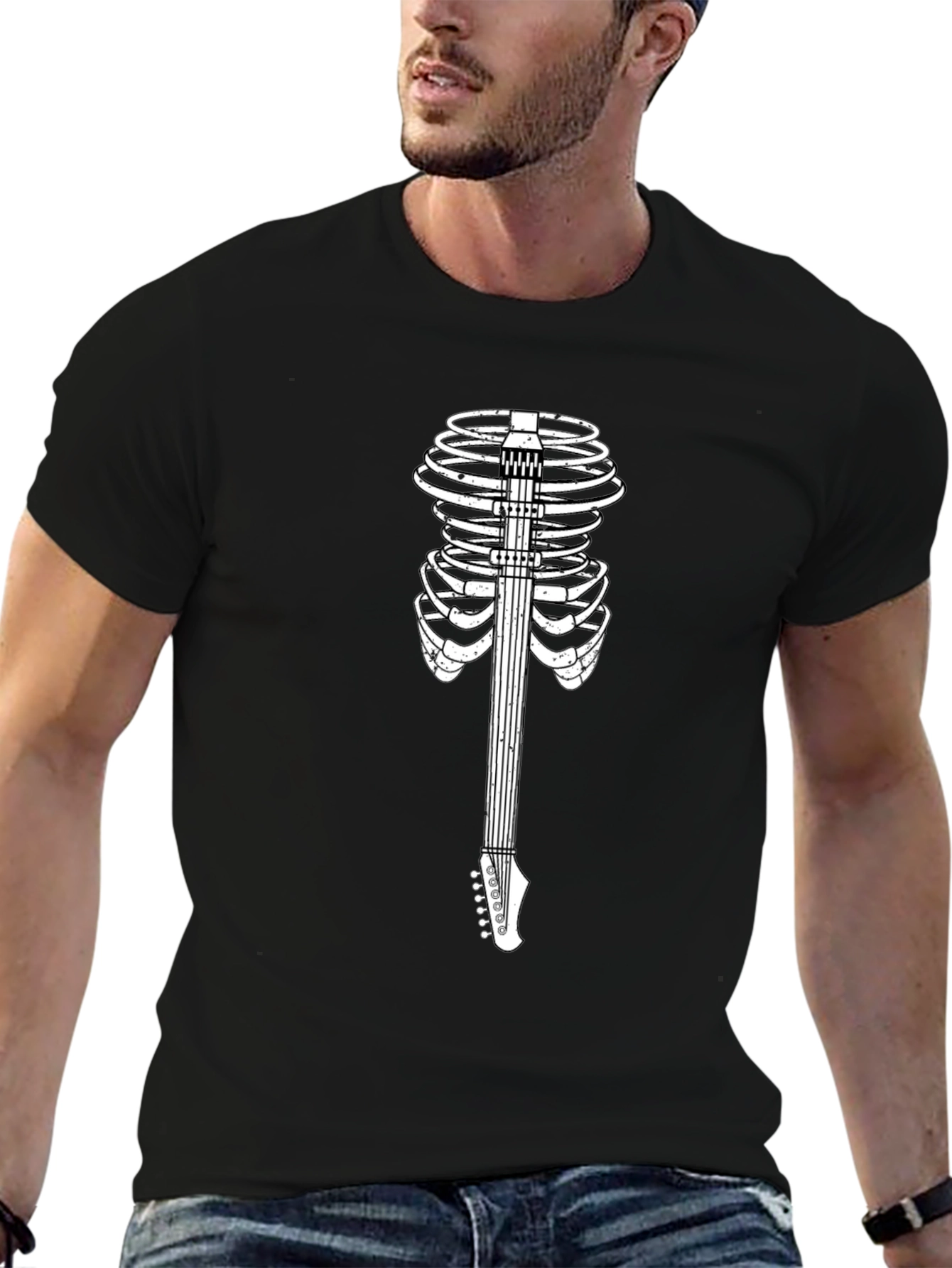 Skeleton Guitar Ribcage Graphic Tee