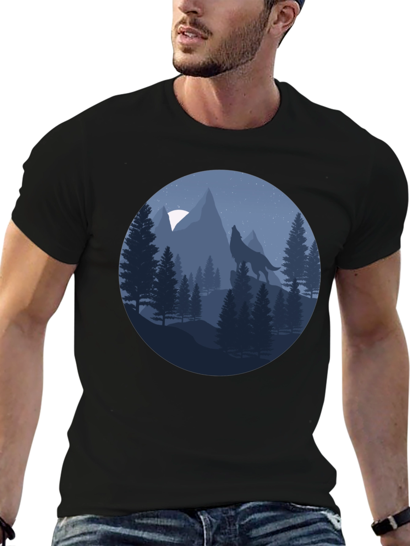 Wolf Howling at Moon T-Shirt - Nature Graphic Tee