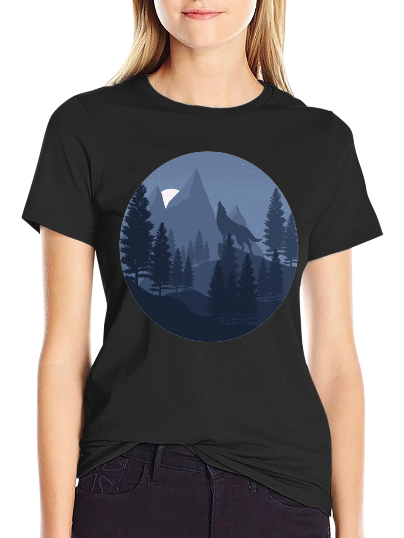 Wolf Howling at Moon T-Shirt - Nature Graphic Tee