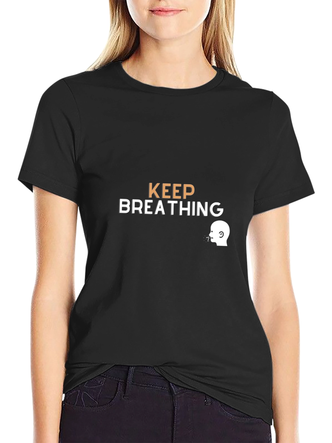 Keep Breathing Graphic Tee - Black Cotton Casual T-Shirt