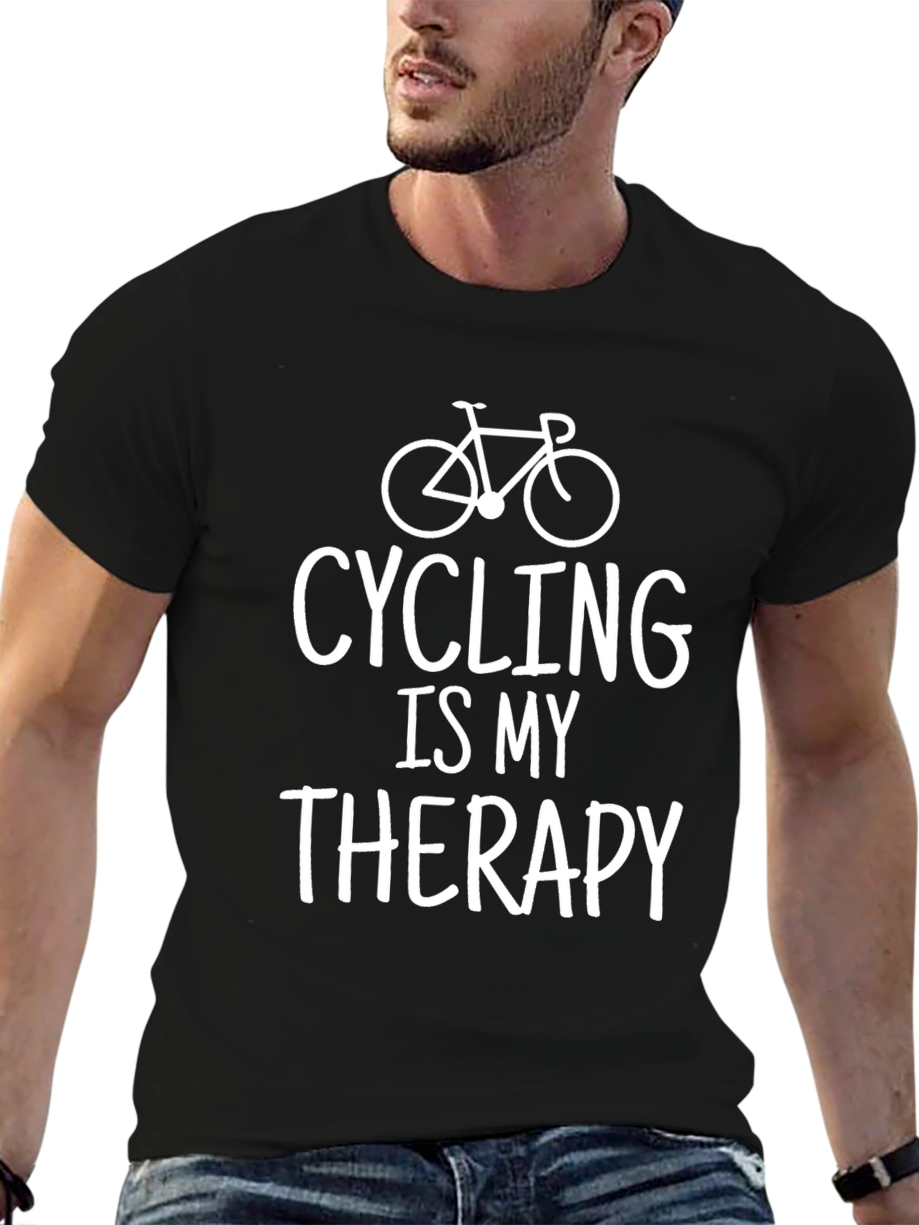 Cycling Is My Therapy T-Shirt - Black Cotton Tee