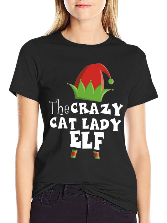 Crazy Cat Lady Elf Graphic Tee - Christmas Holiday T-Shirt