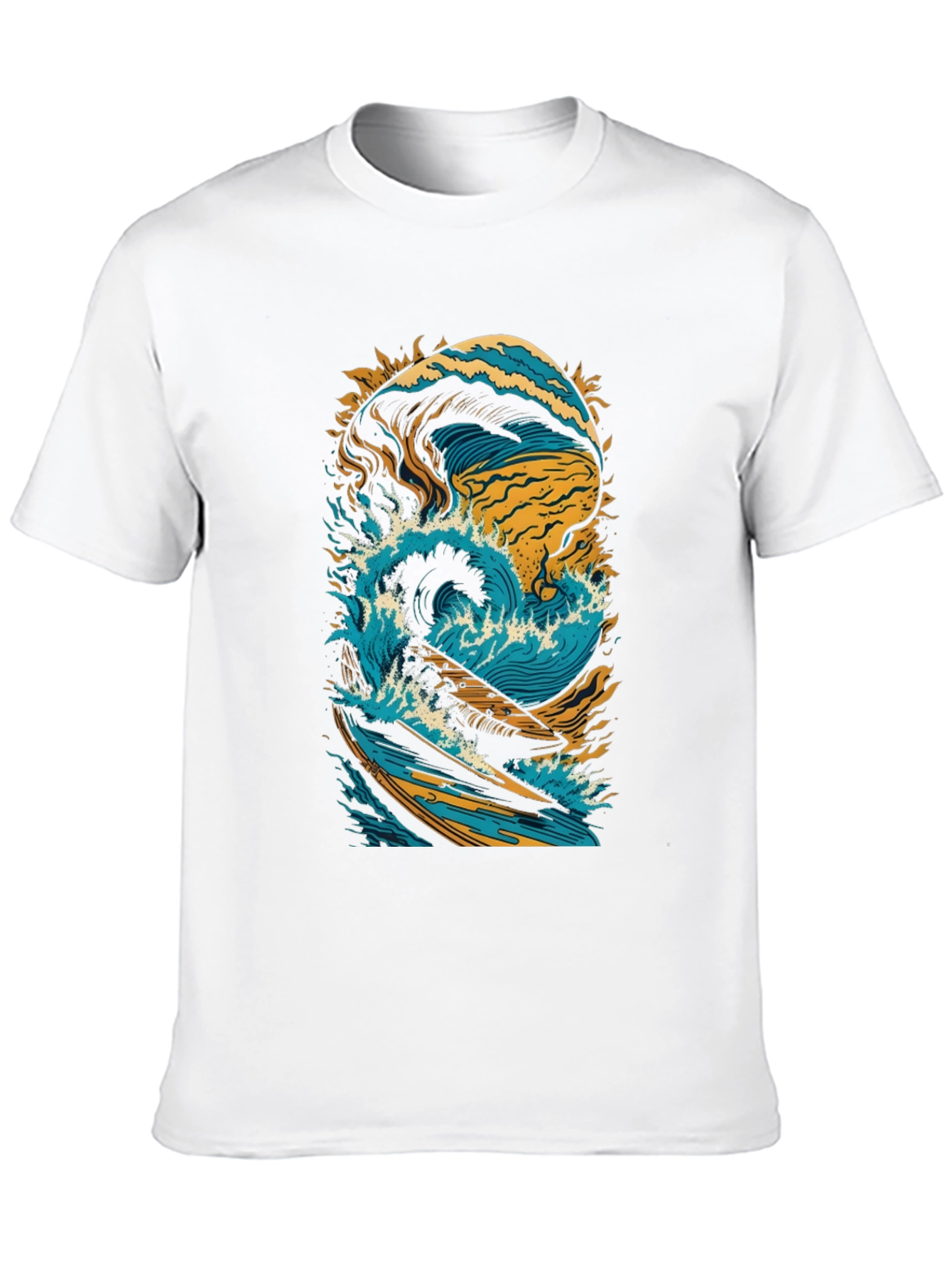 Surfing Wave Graphic Tee - Black Cotton Shirt