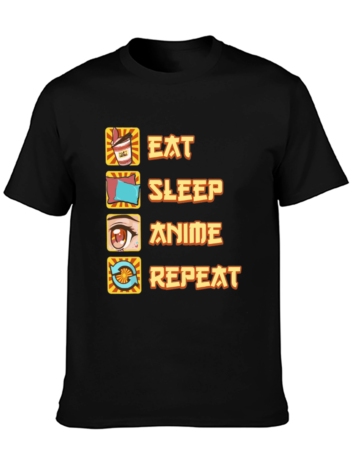 Eat Sleep Anime Repeat Black T-Shirt