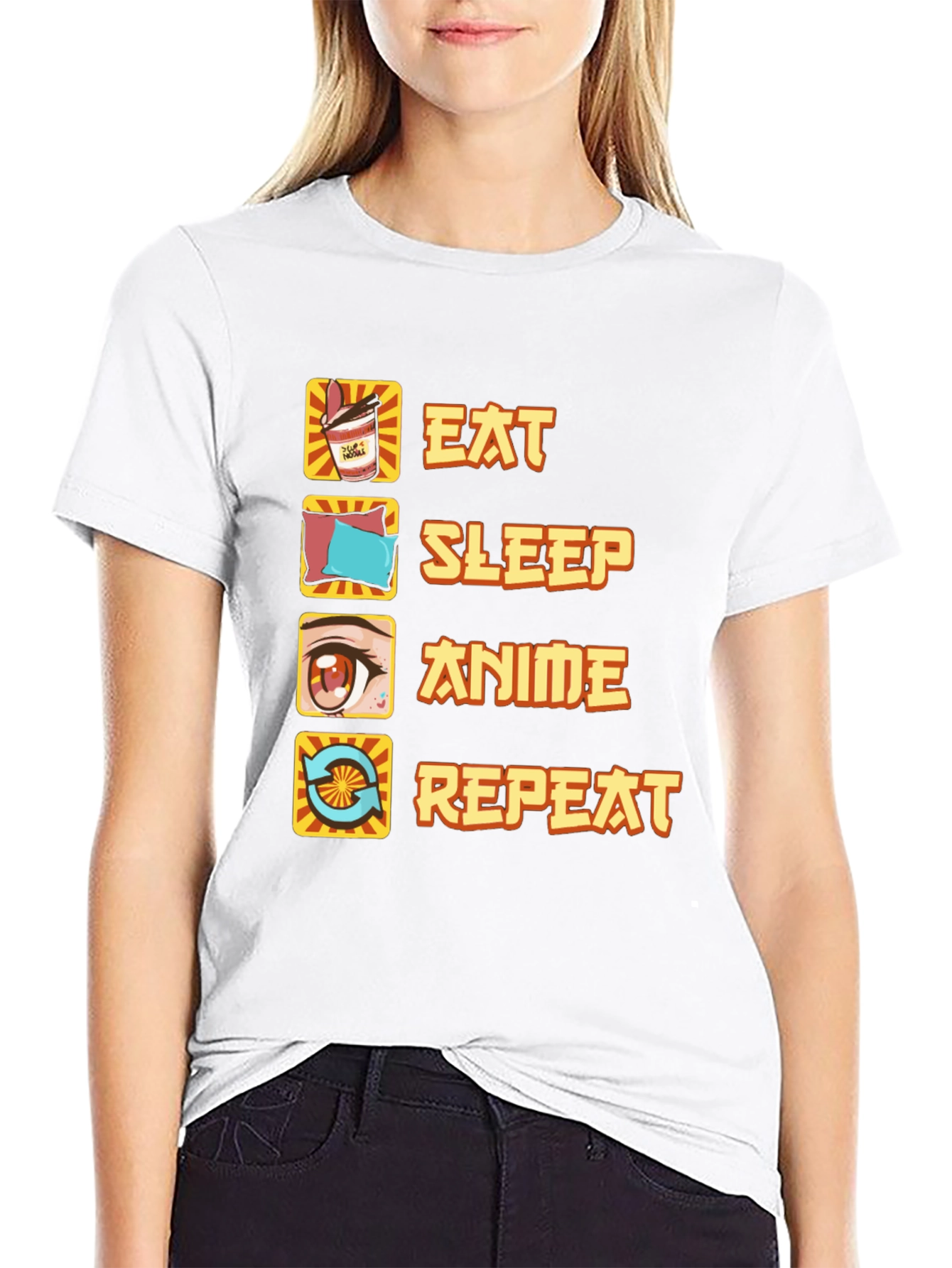 Eat Sleep Anime Repeat Black T-Shirt