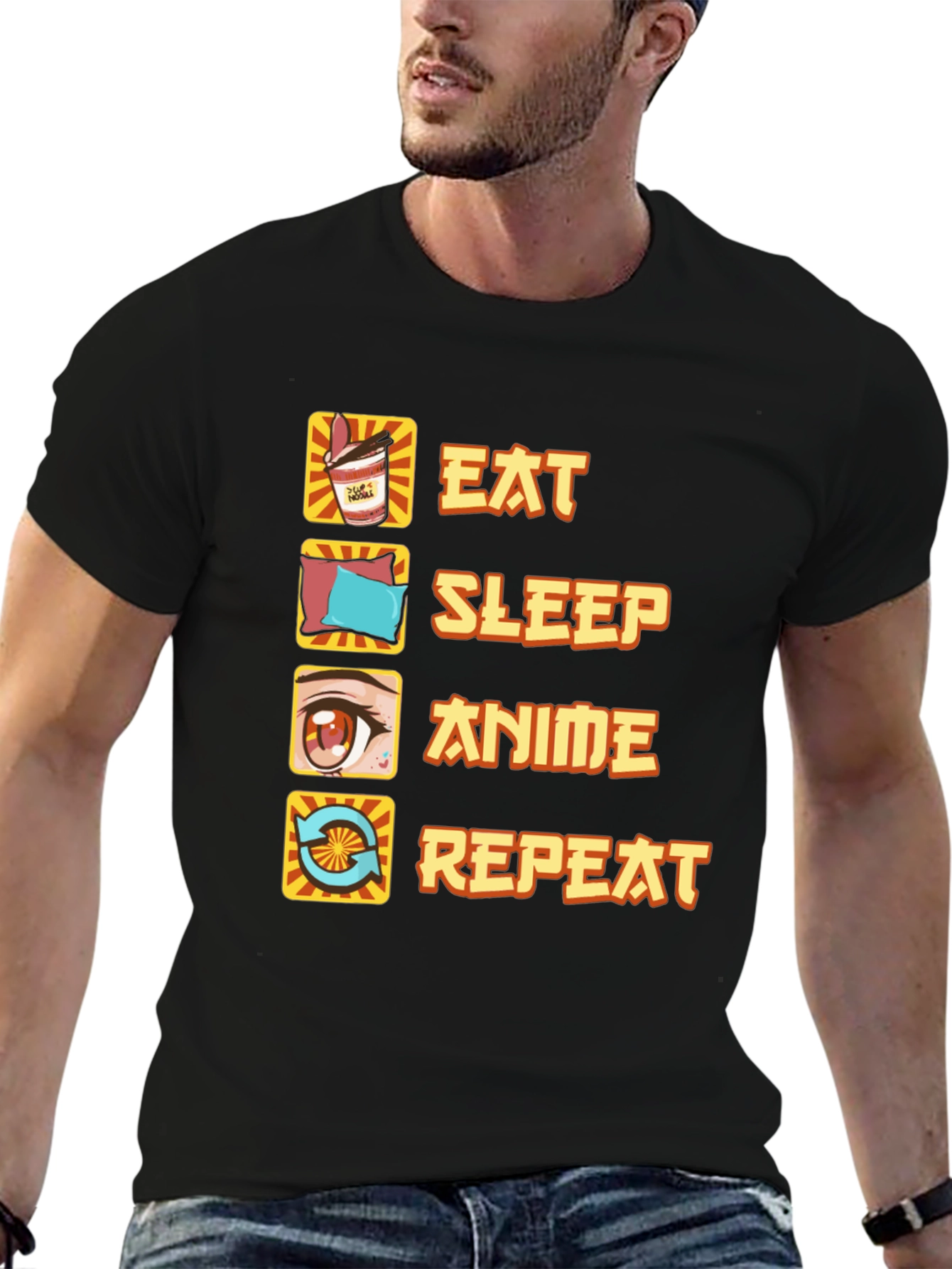 Eat Sleep Anime Repeat Black T-Shirt