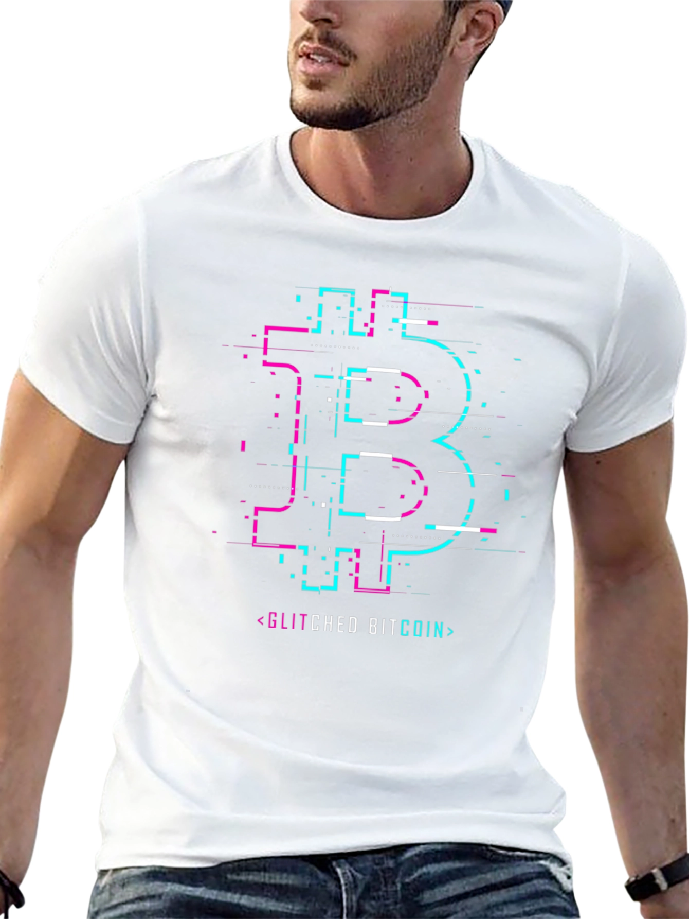 Glitch Bitcoin Graphic Tee - Crypto Style