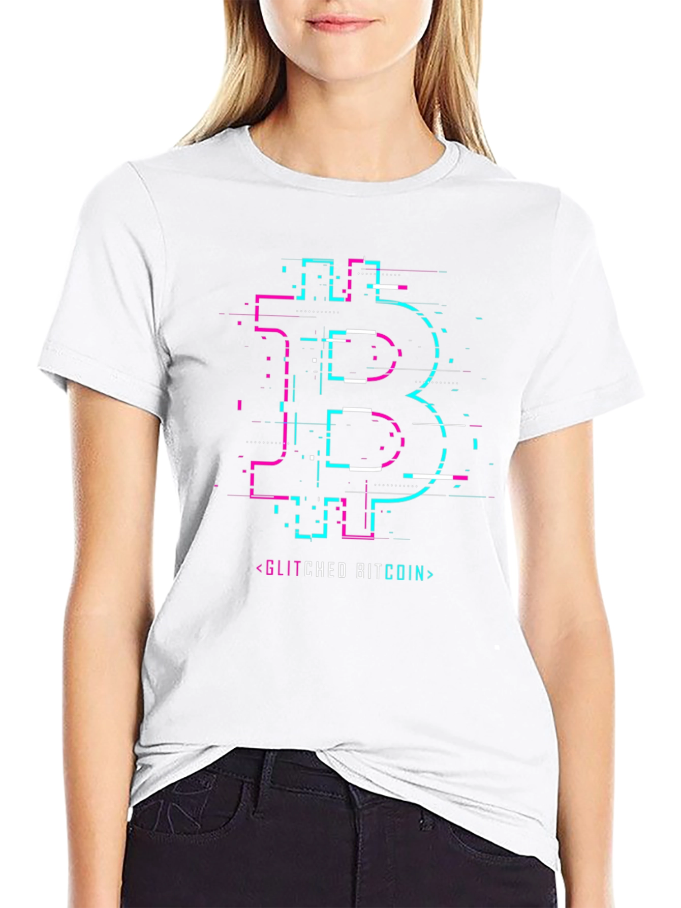 Glitch Bitcoin Graphic Tee - Crypto Style