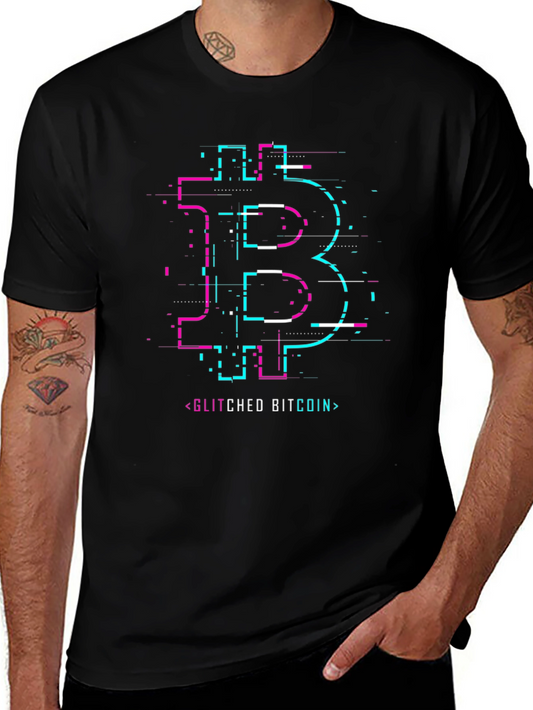 Glitch Bitcoin Graphic Tee - Crypto Style