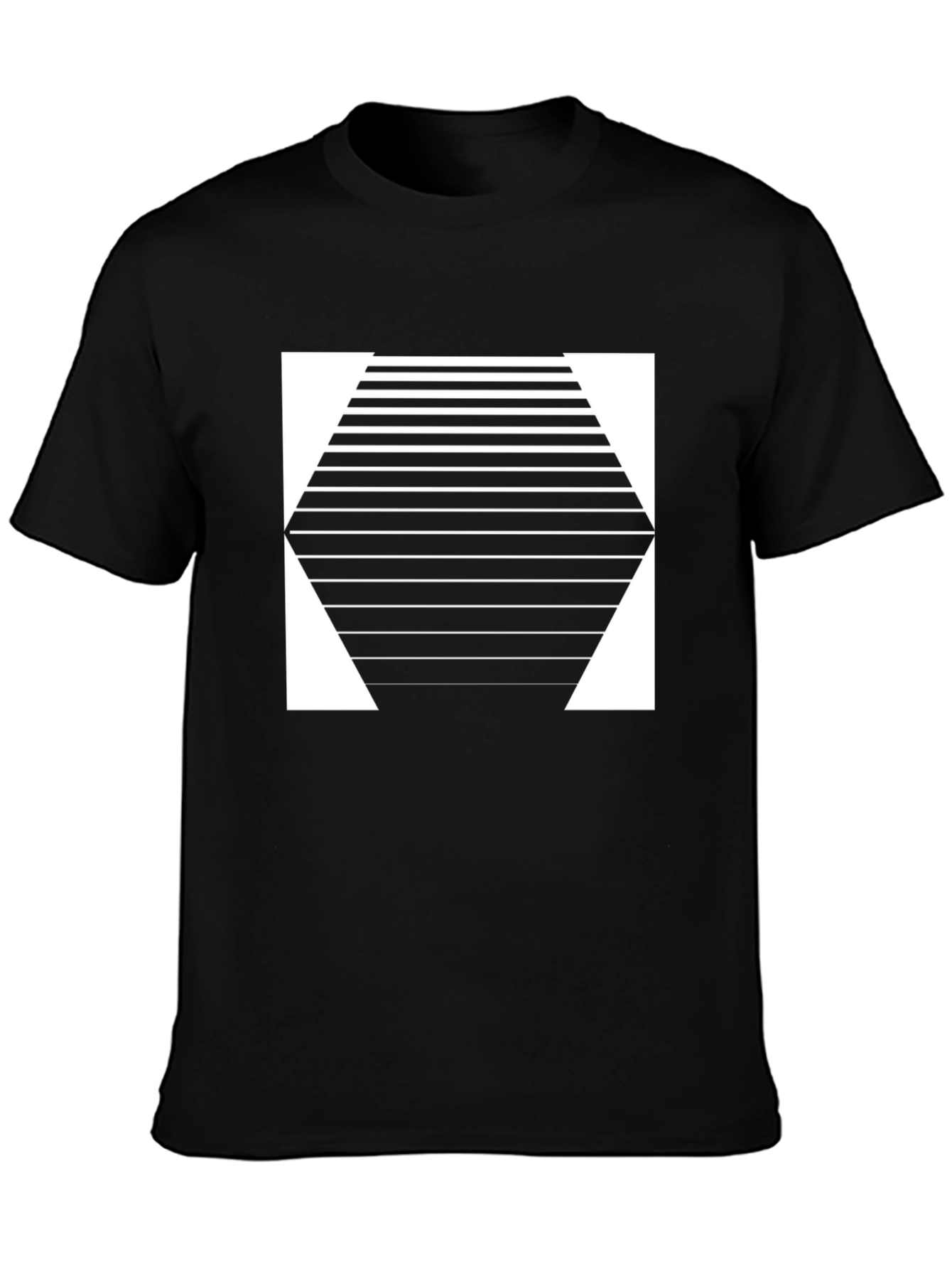 Geometric Hexagon Striped Graphic Tee - Modern Design