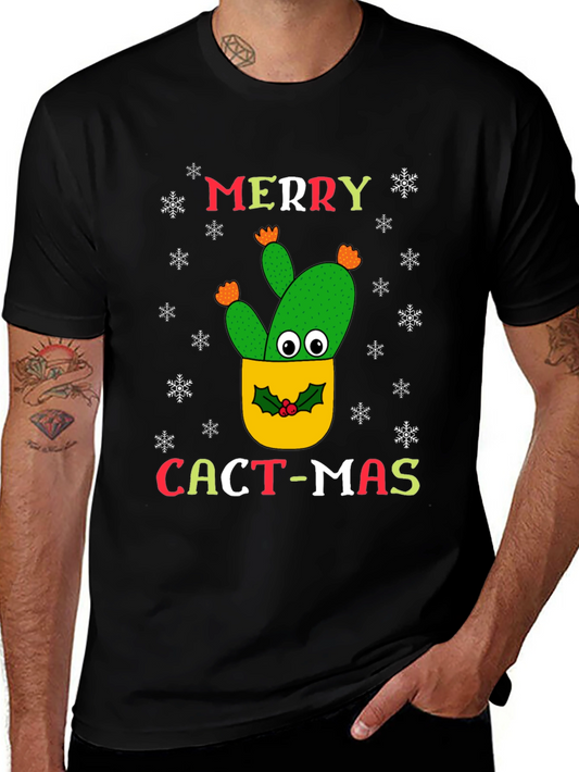 Merry Cact-Mas Black T-Shirt - Christmas Cactus Tee