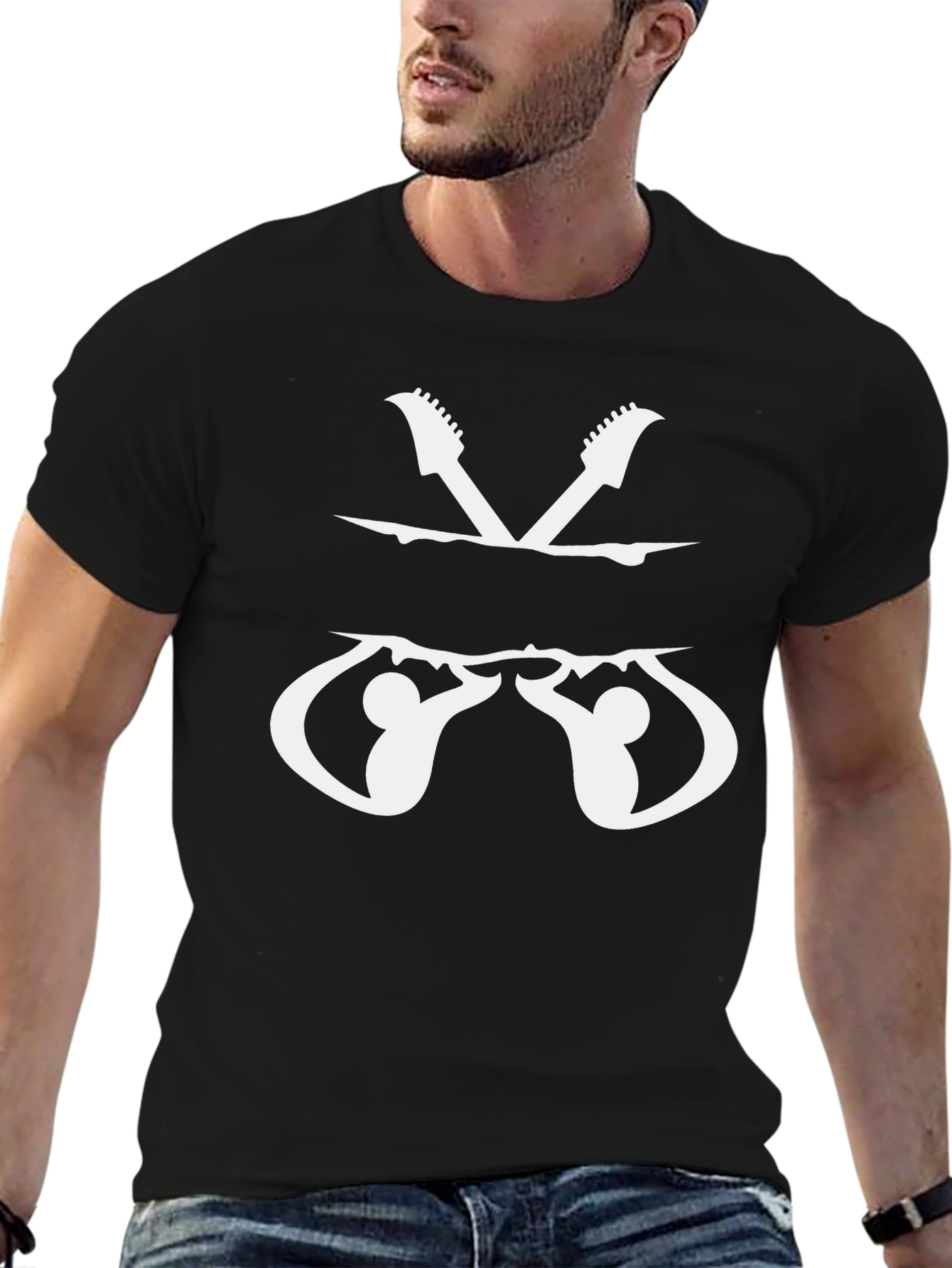 Rock Climber Guitarist Black T-Shirt