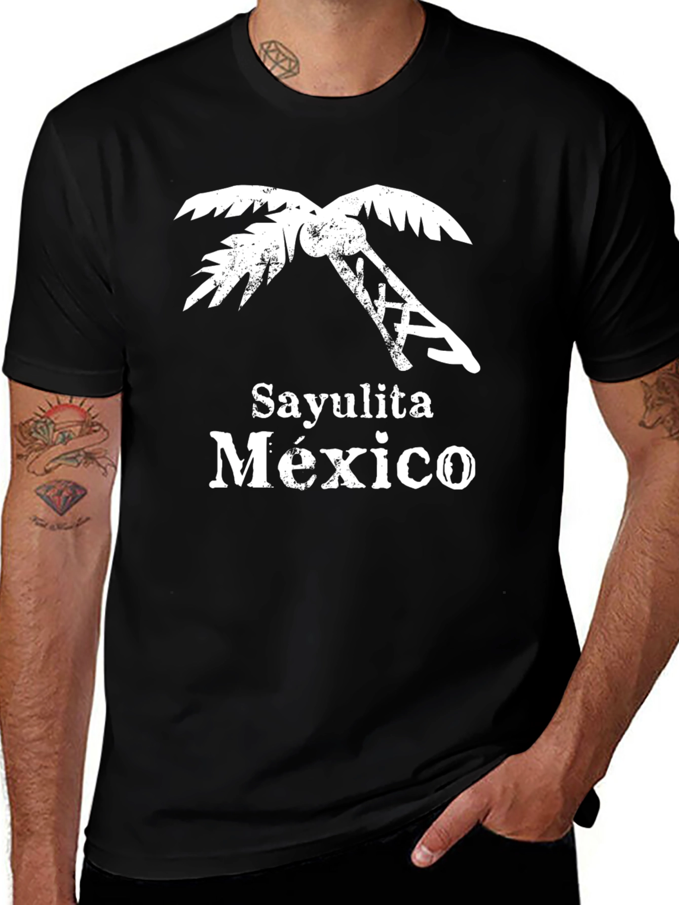 Sayulita Mexico Palm Tree Graphic Tee - Black