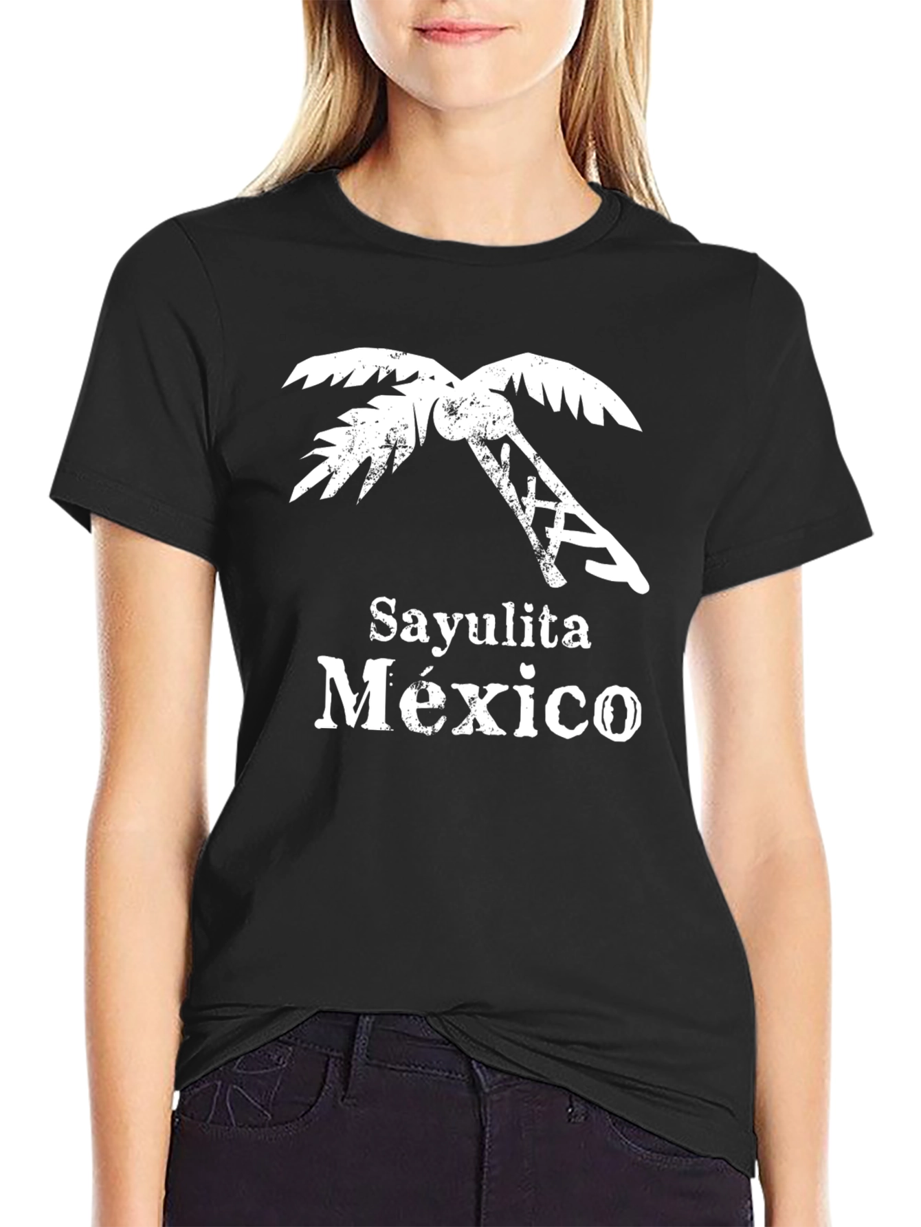 Sayulita Mexico Palm Tree Graphic Tee - Black