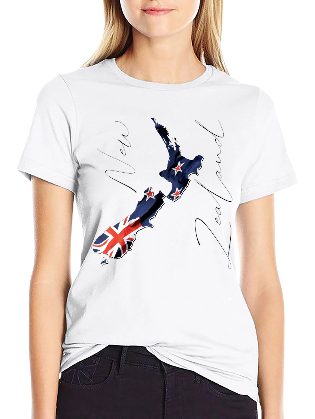 New Zealand Flag Map Black Graphic T-Shirt
