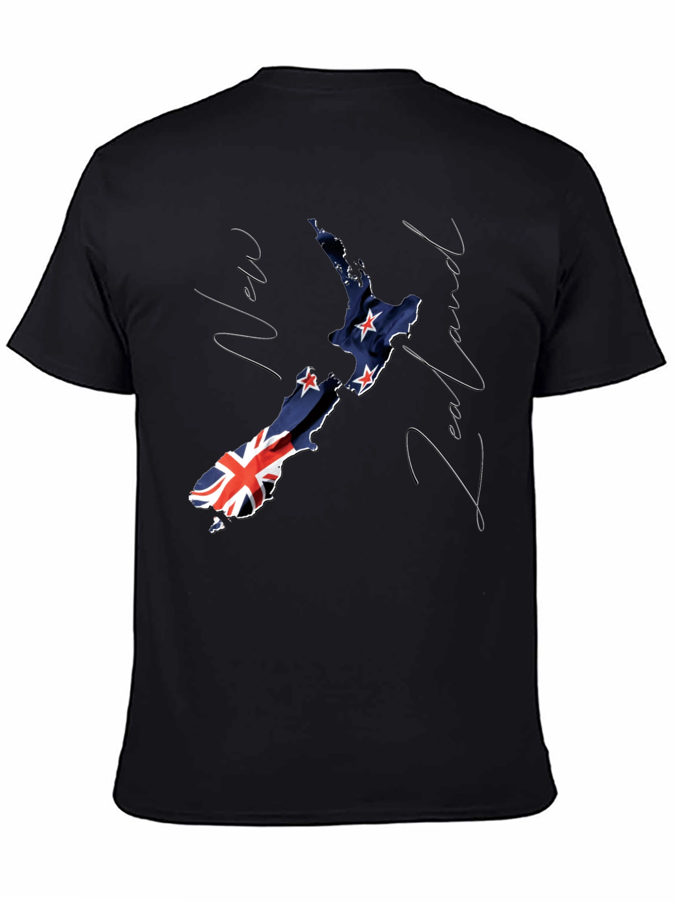 New Zealand Flag Map Black Graphic T-Shirt