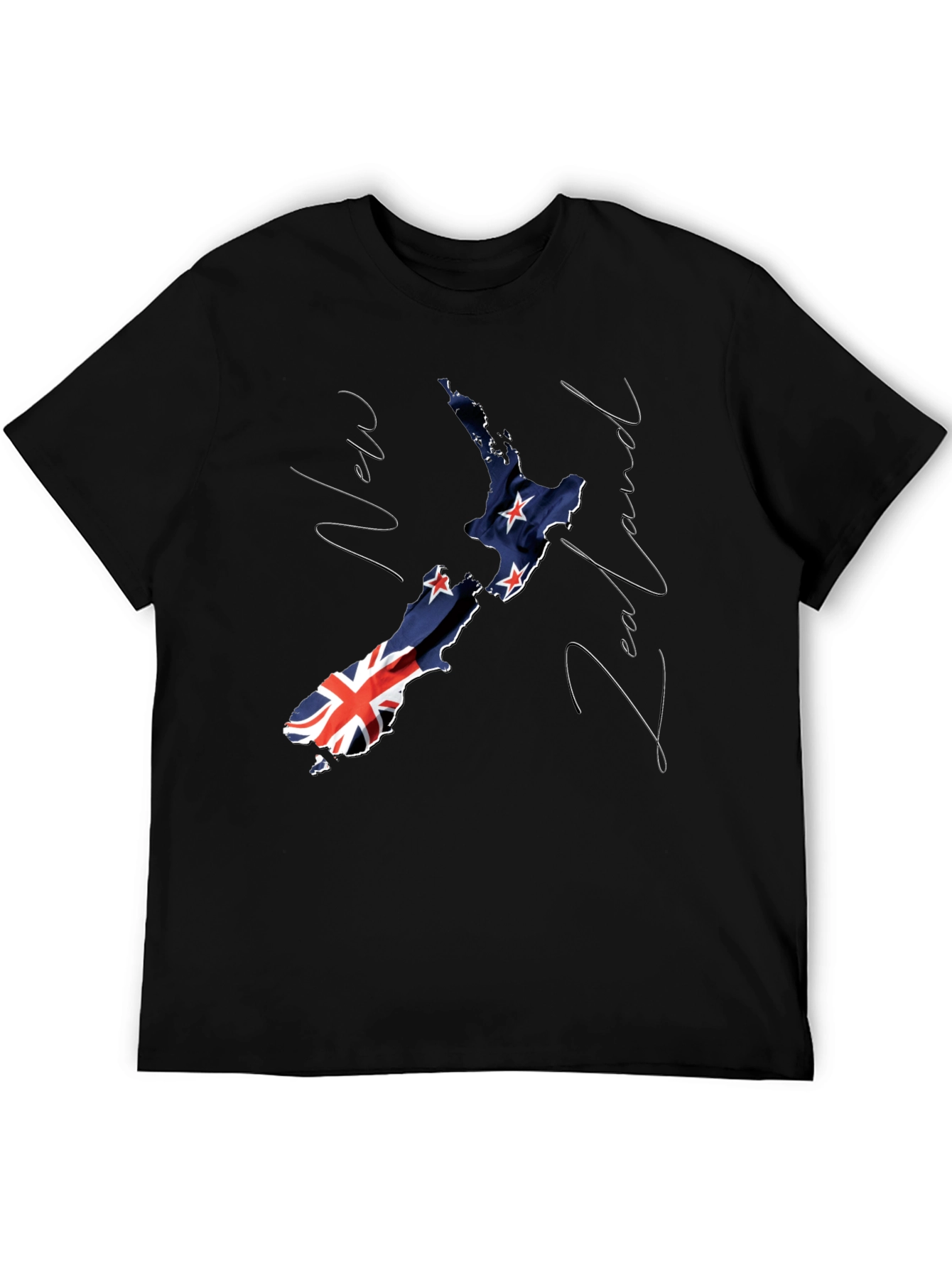 New Zealand Flag Map Black Graphic T-Shirt