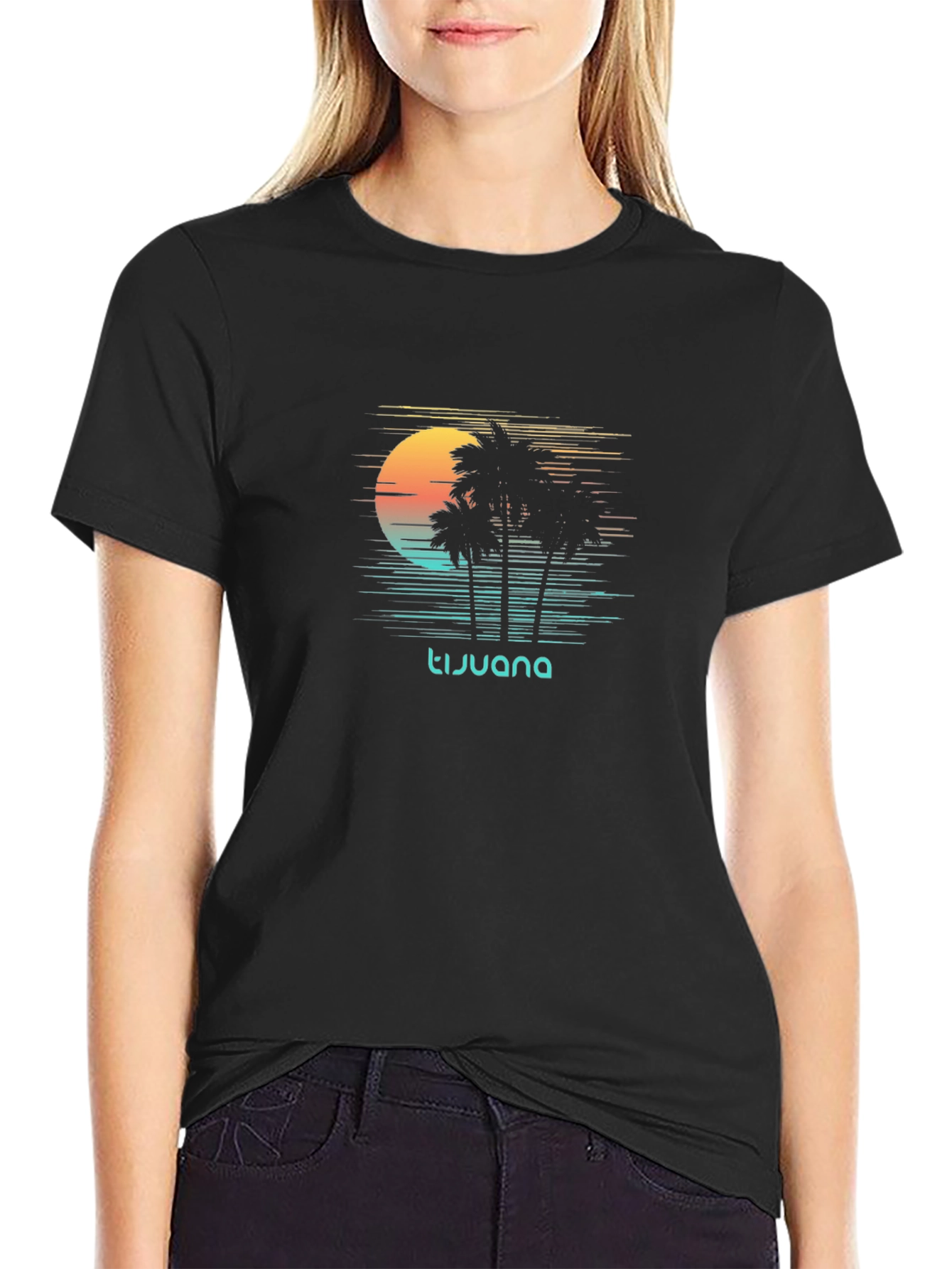 Tijuana Palm Sunset Graphic Tee - Black