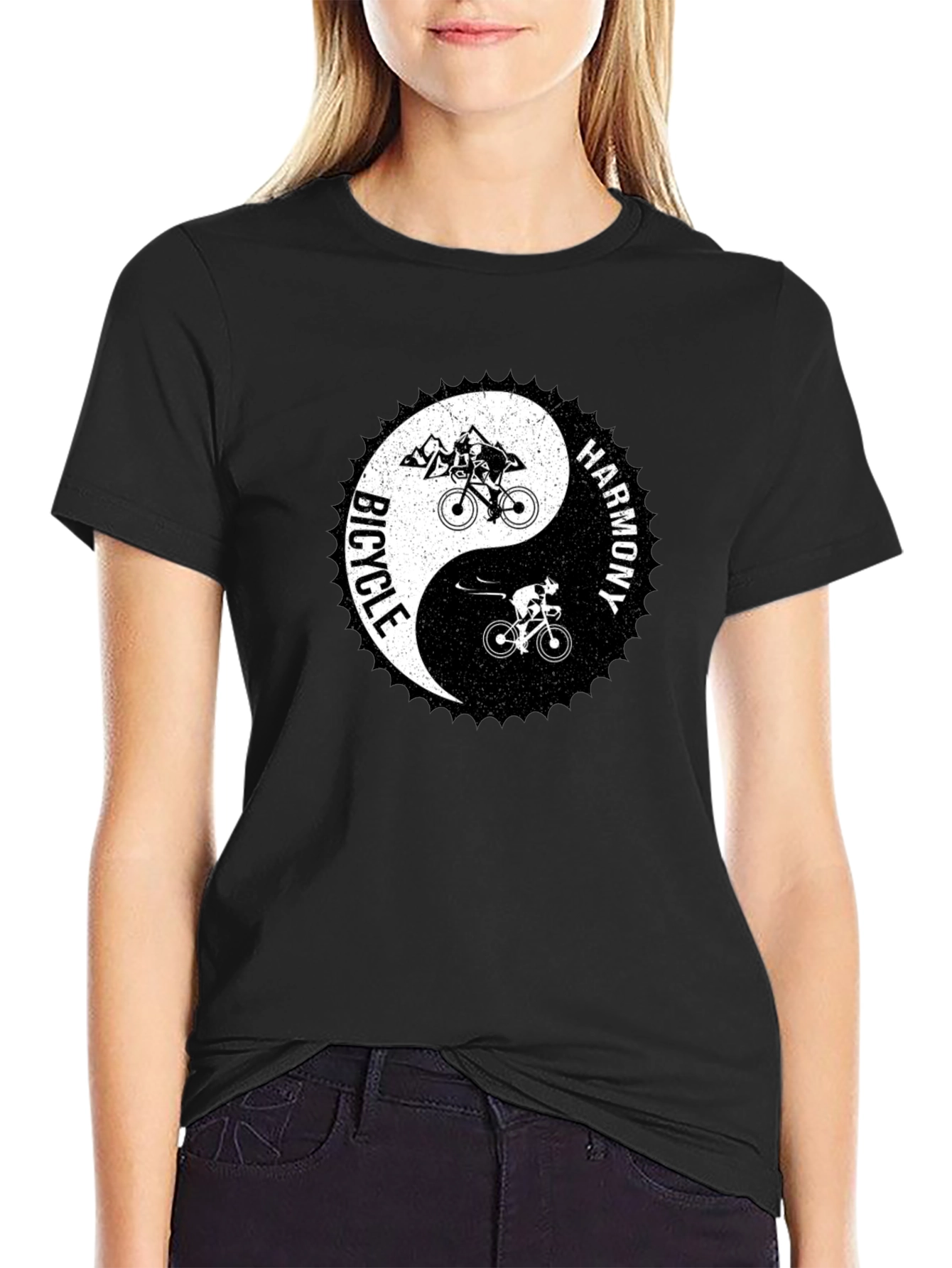 Bicycle Harmony Yin Yang Graphic Tee - Black