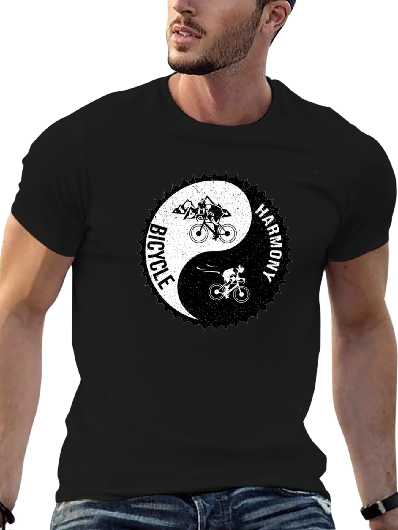 Bicycle Harmony Yin Yang Graphic Tee - Black