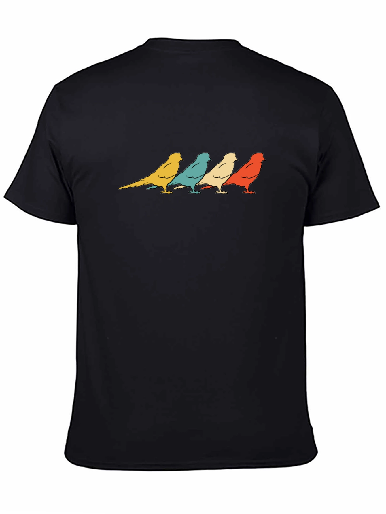 Retro Birds Graphic Print T-Shirt - Black