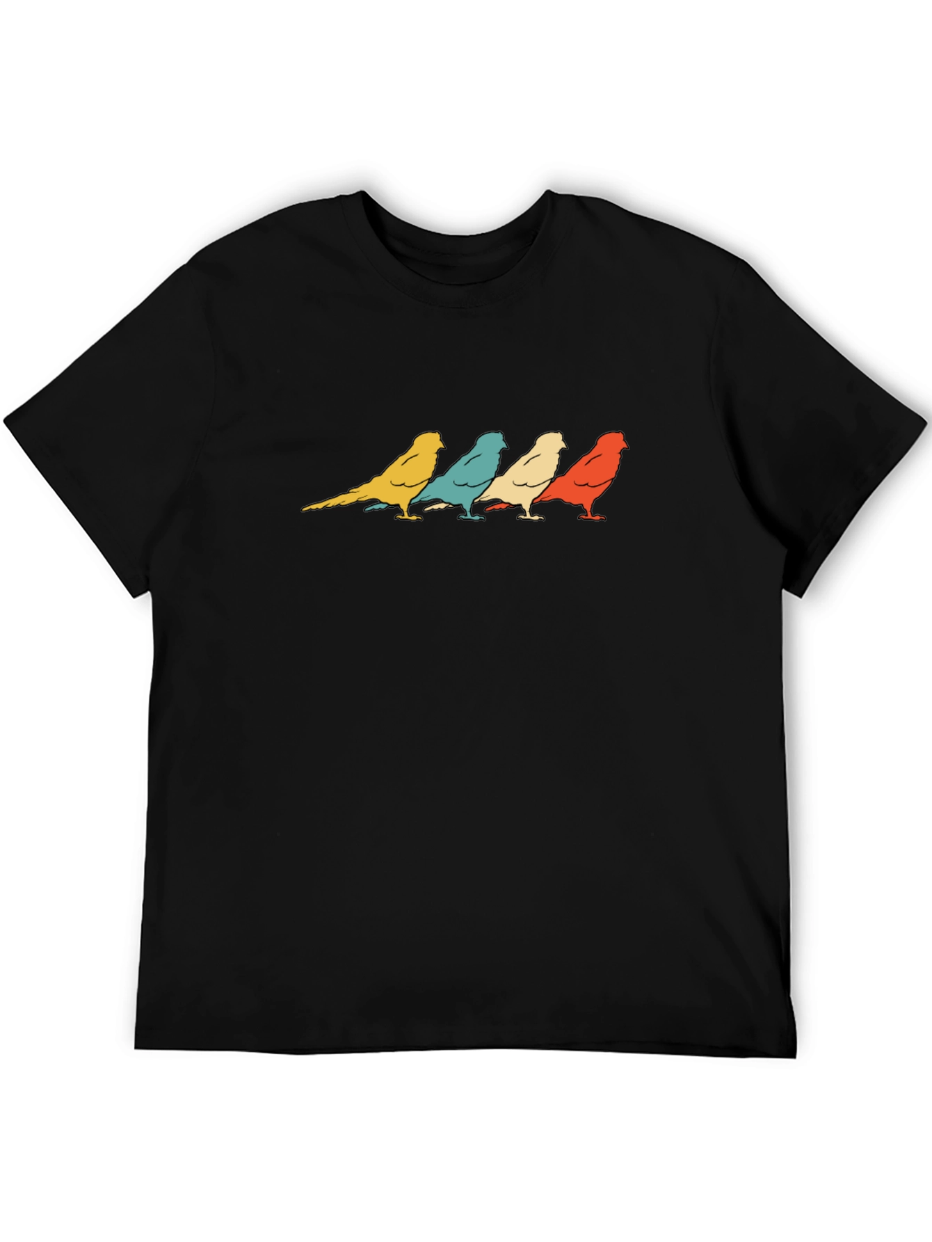 Retro Birds Graphic Print T-Shirt - Black
