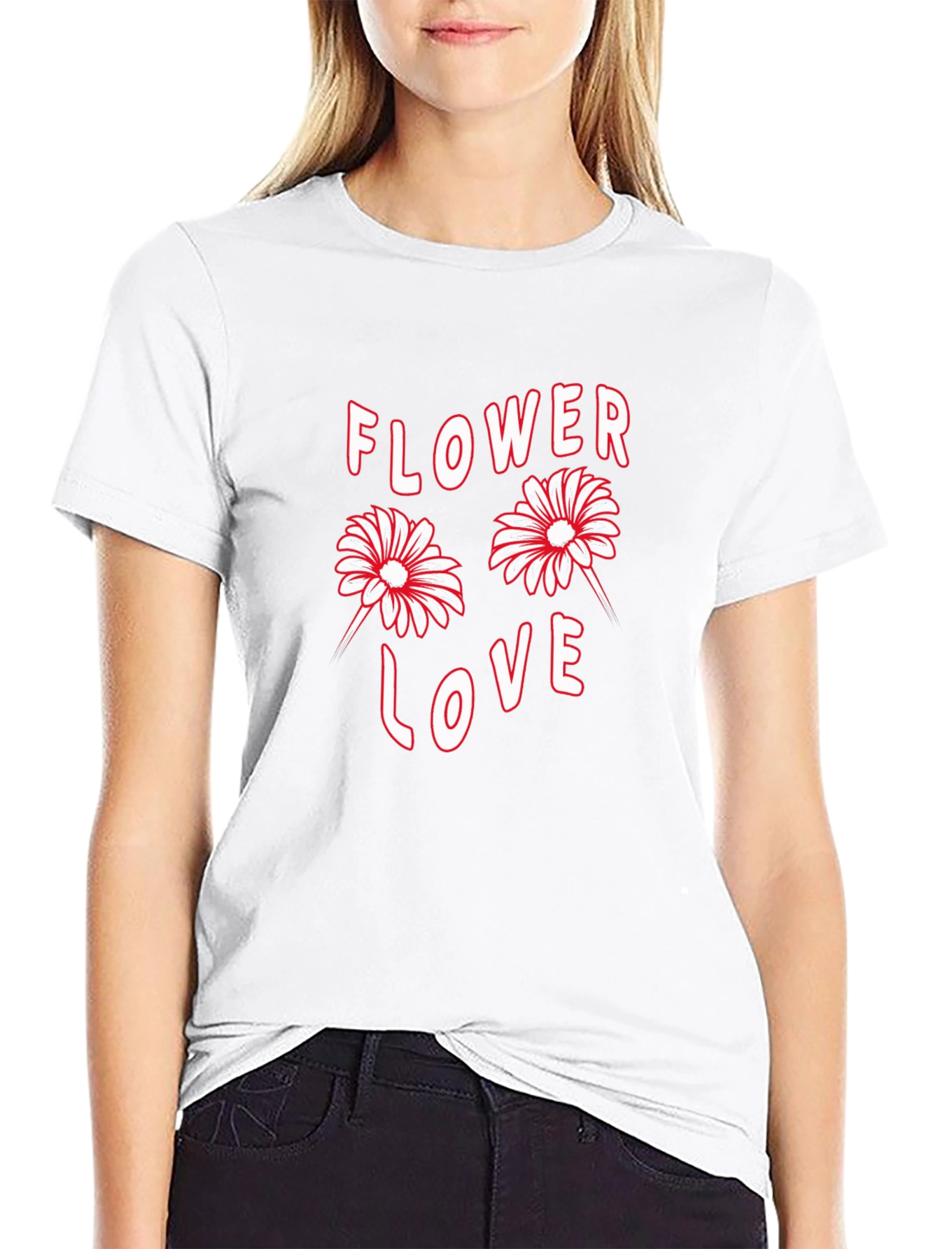 Flower Love Graphic Print Black T-Shirt