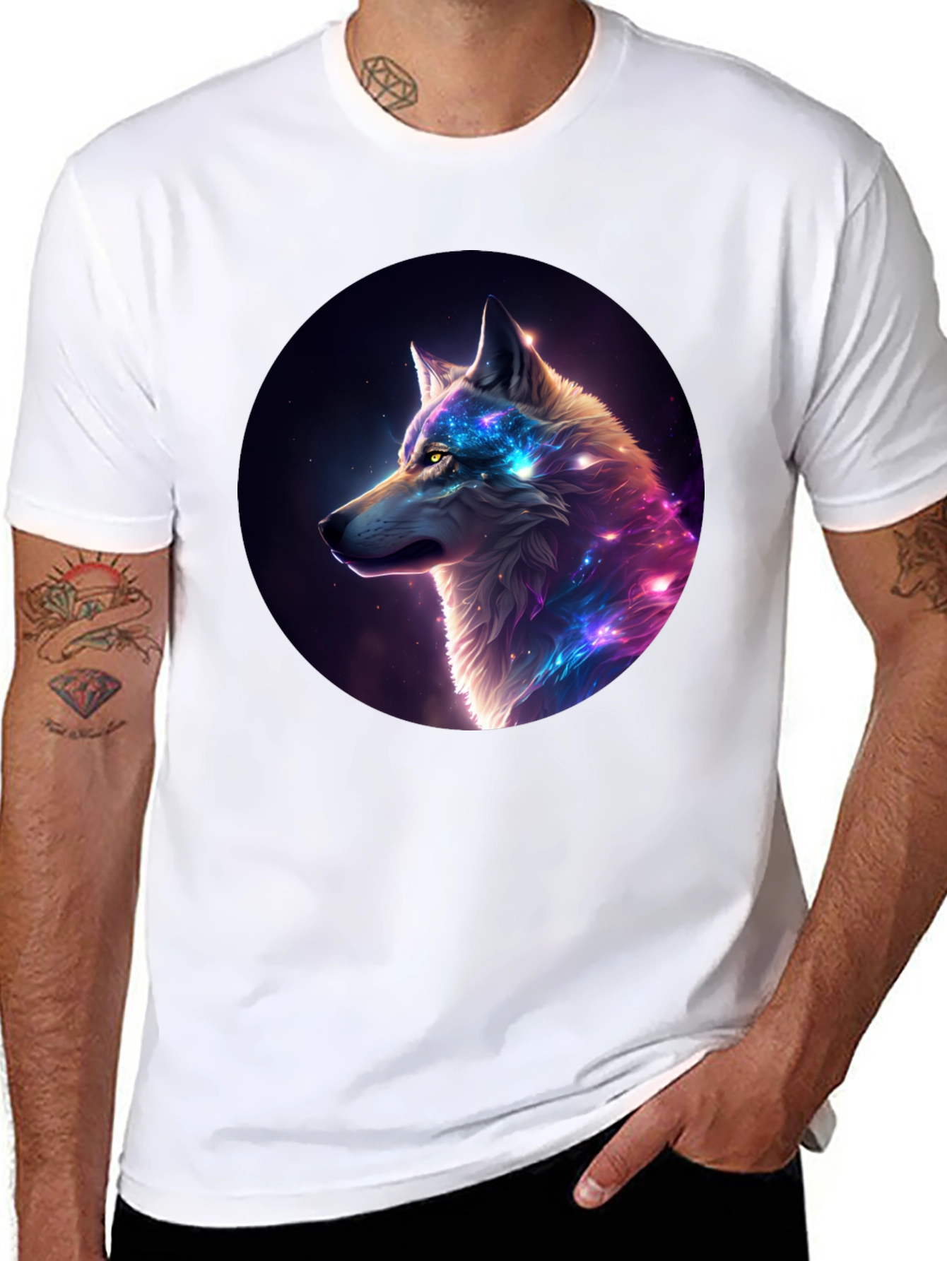 Cosmic Wolf Graphic Tee - Black Cotton Blend