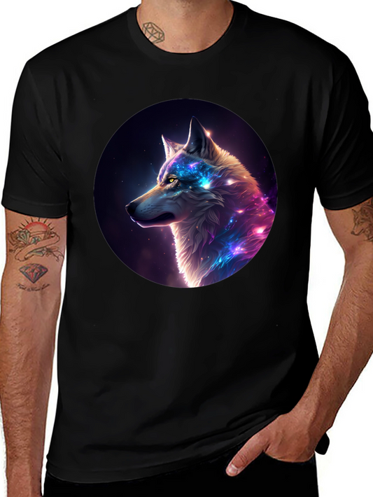 Cosmic Wolf Graphic Tee - Black Cotton Blend