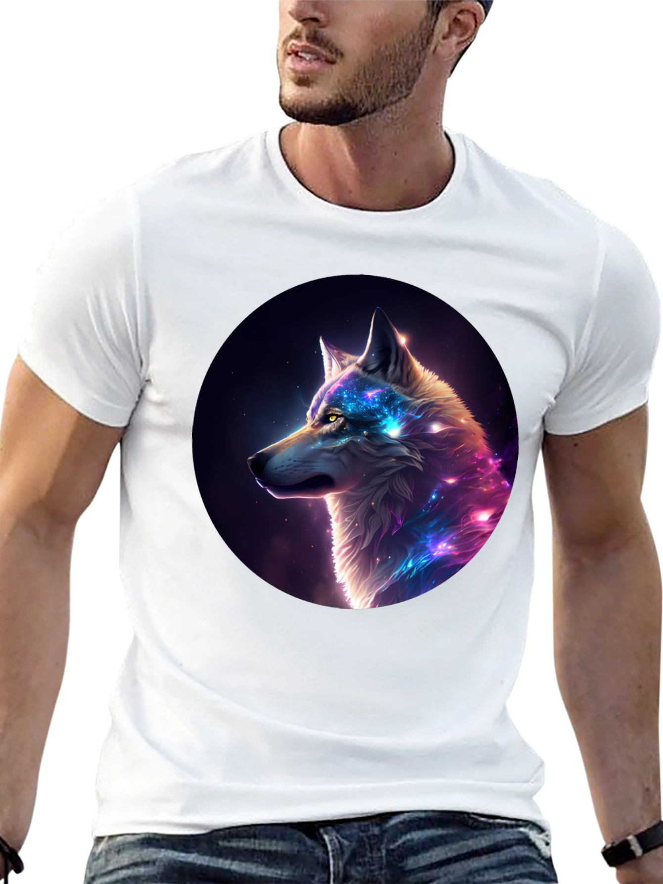 Cosmic Wolf Graphic Tee - Black Cotton Blend