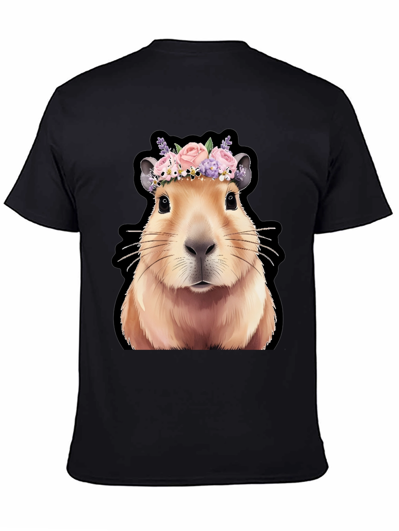 Capybara Flower Crown Graphic Tee - Trendy Animal T-Shirt