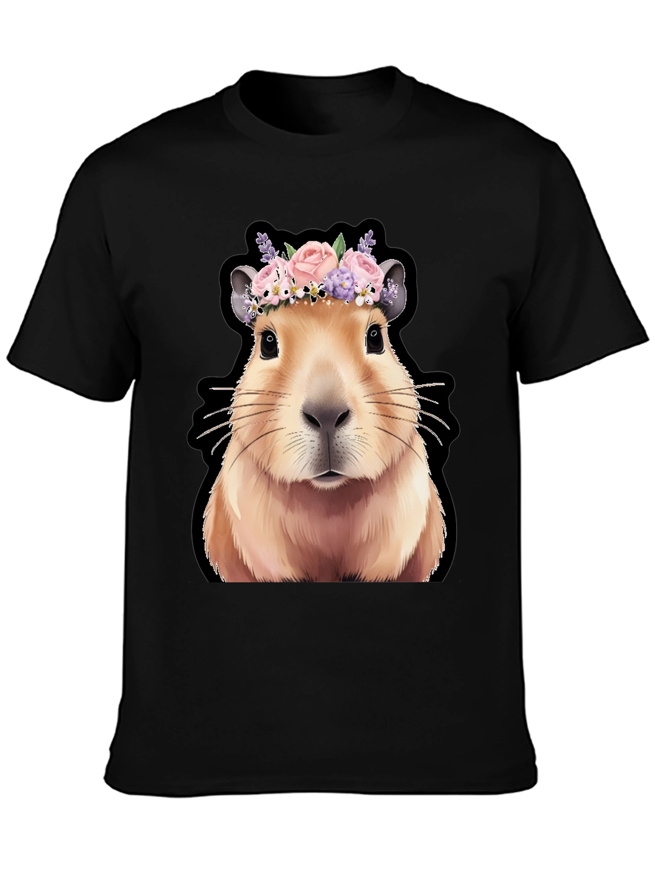 Capybara Flower Crown Graphic Tee - Trendy Animal T-Shirt