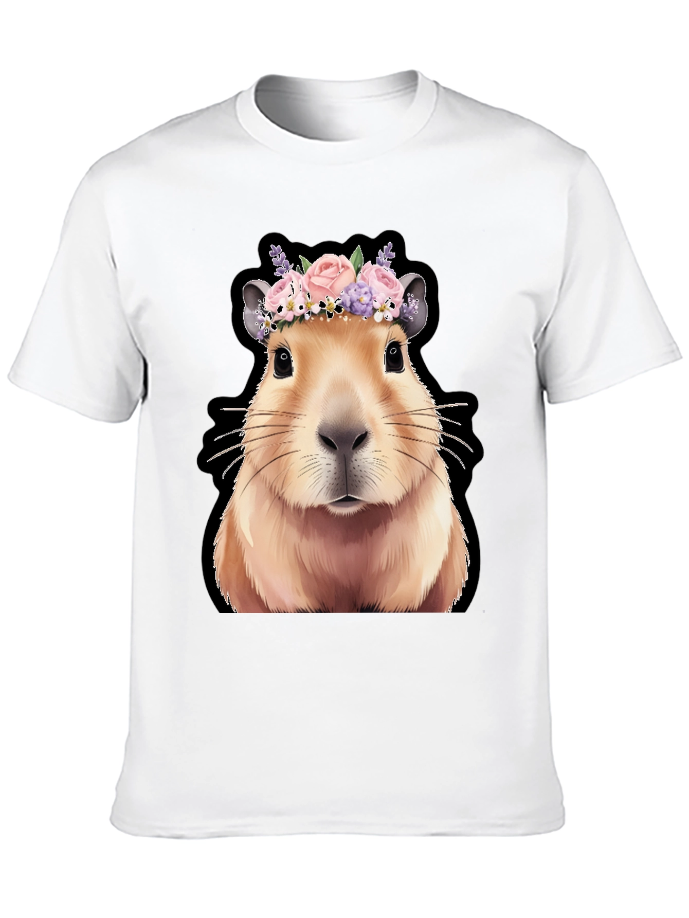 Capybara Flower Crown Graphic Tee - Trendy Animal T-Shirt