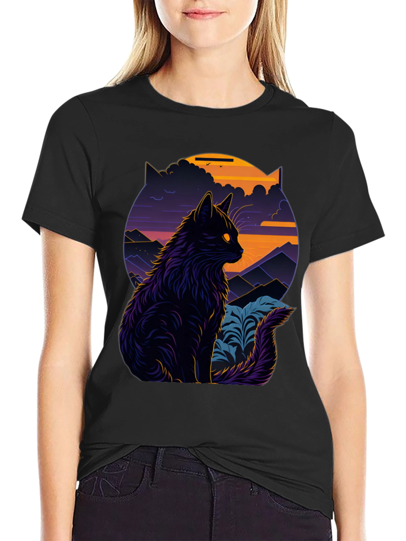 Mystic Cat Graphic Tee - Stylish Black T-Shirt