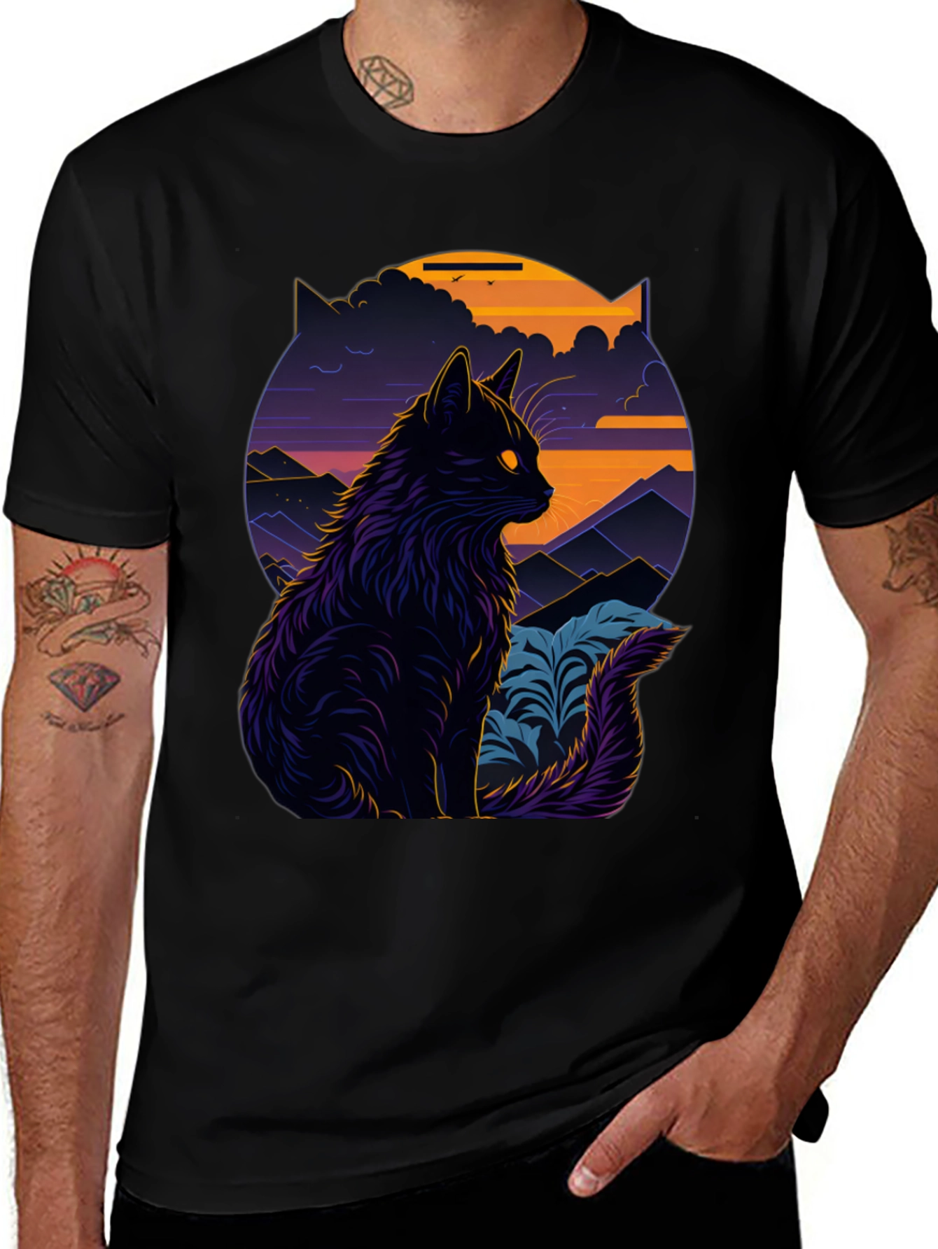 Mystic Cat Graphic Tee - Stylish Black T-Shirt
