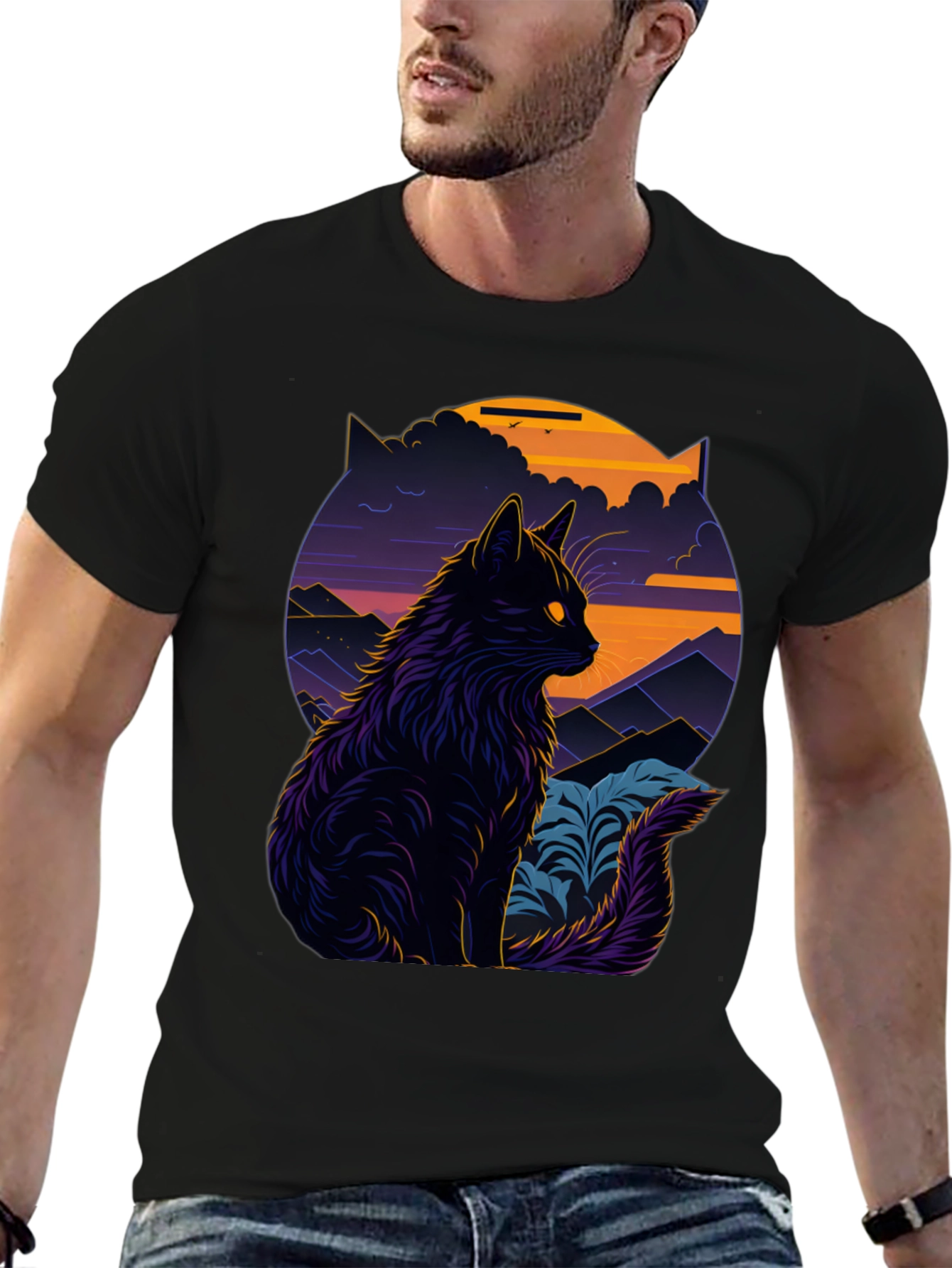 Mystic Cat Graphic Tee - Stylish Black T-Shirt