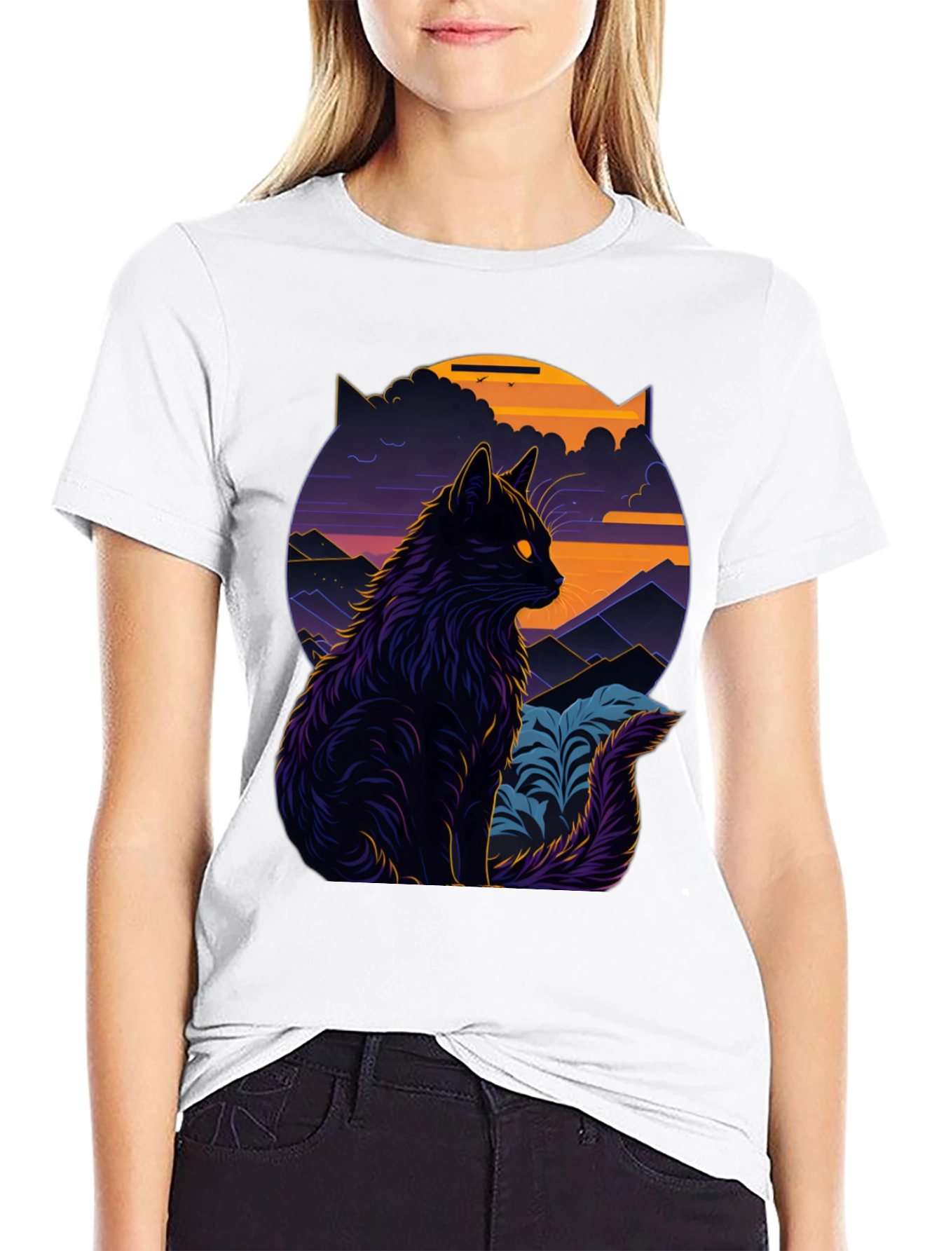 Mystic Cat Graphic Tee - Stylish Black T-Shirt
