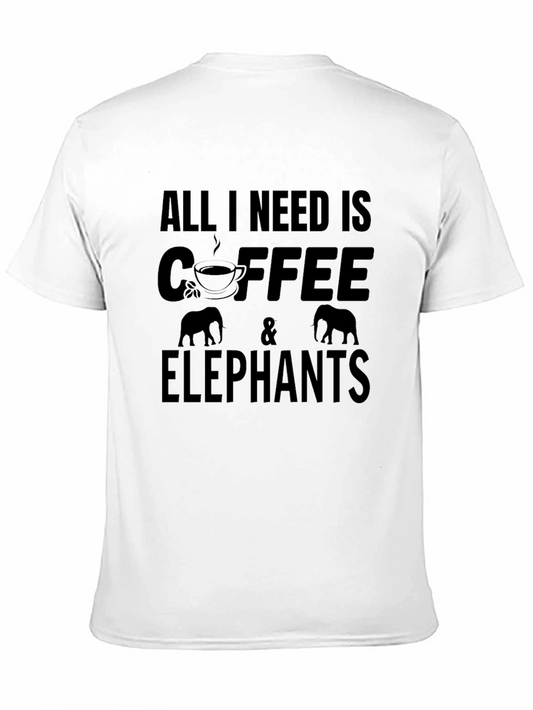 Coffee & Elephants Graphic Tee - Black Cotton T-Shirt