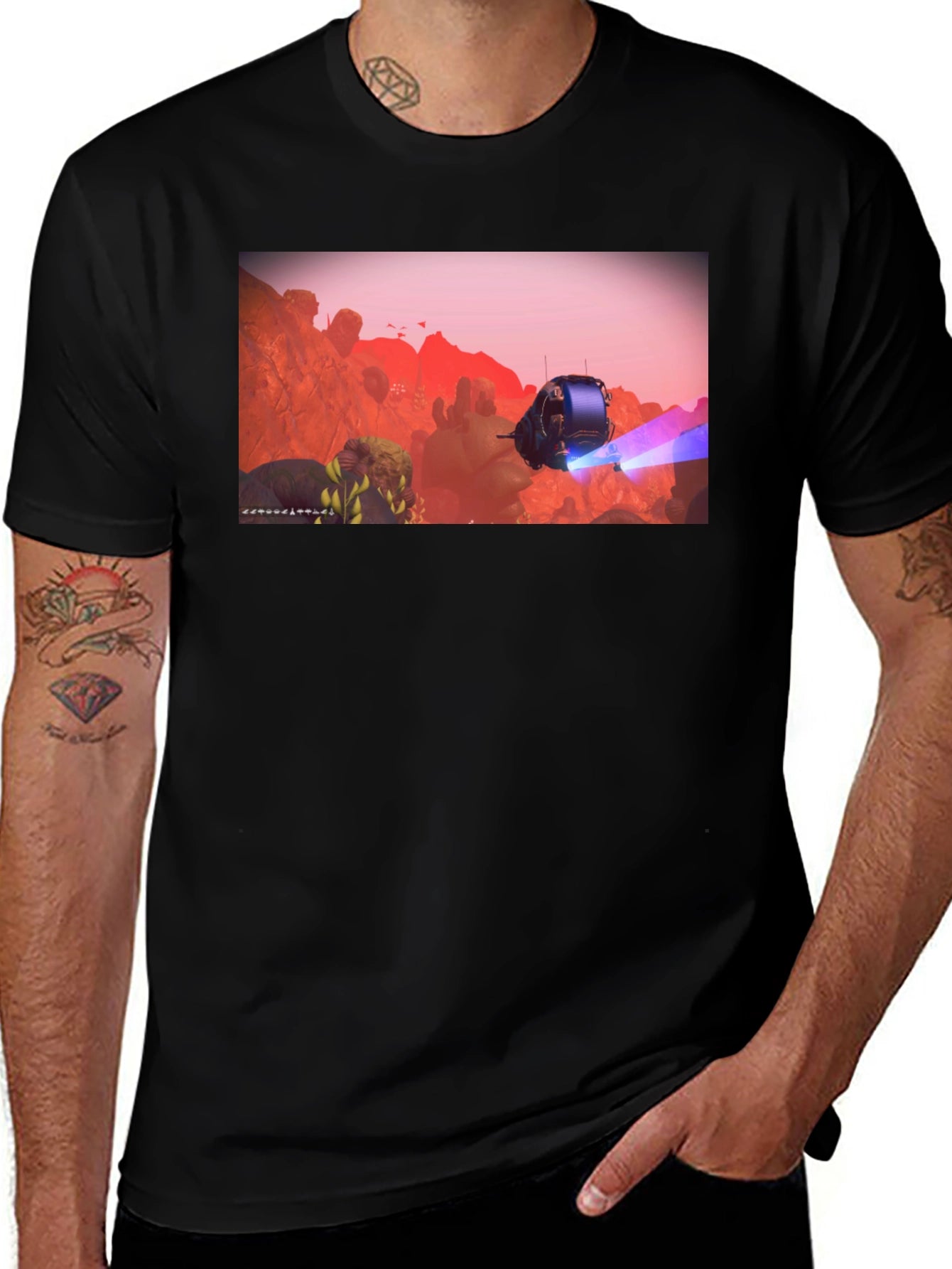 Sci-Fi Scene Graphic Tee - Black Casual Shirt