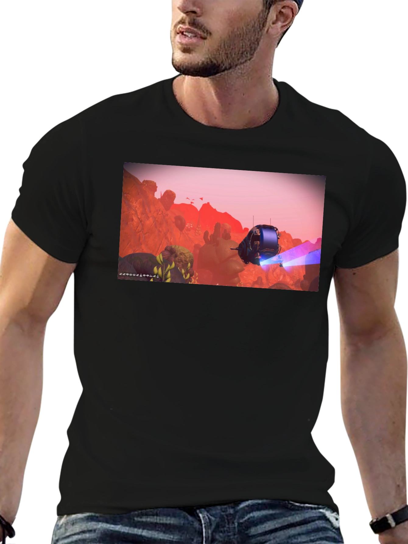 Sci-Fi Scene Graphic Tee - Black Casual Shirt